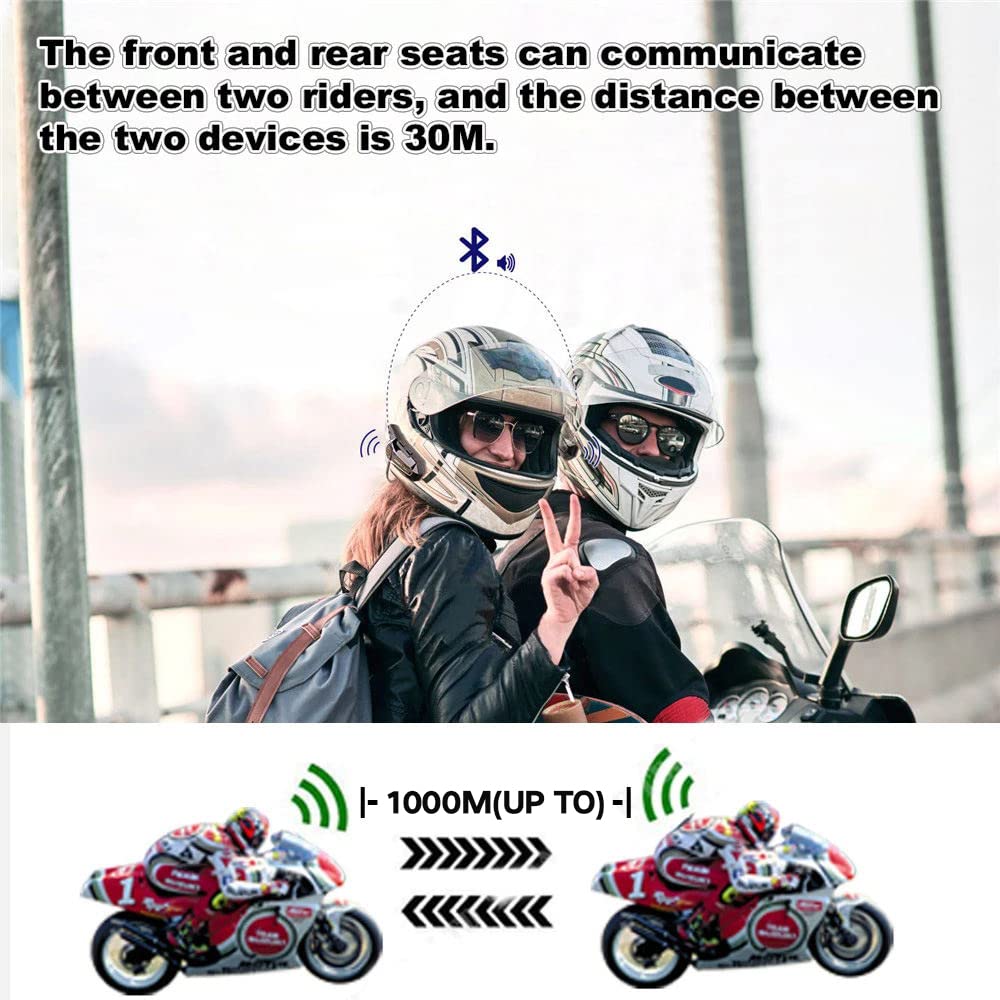eECO-FLYING Motorcycle Bluetooth Headset - 1000m Intercom Range, CVC Noise Cancellation, IPX6 Waterproof, 2-Rider Communication System (Compatible with Half Helmets) | Perfect for Group Rides, Touring & Urban Commuting