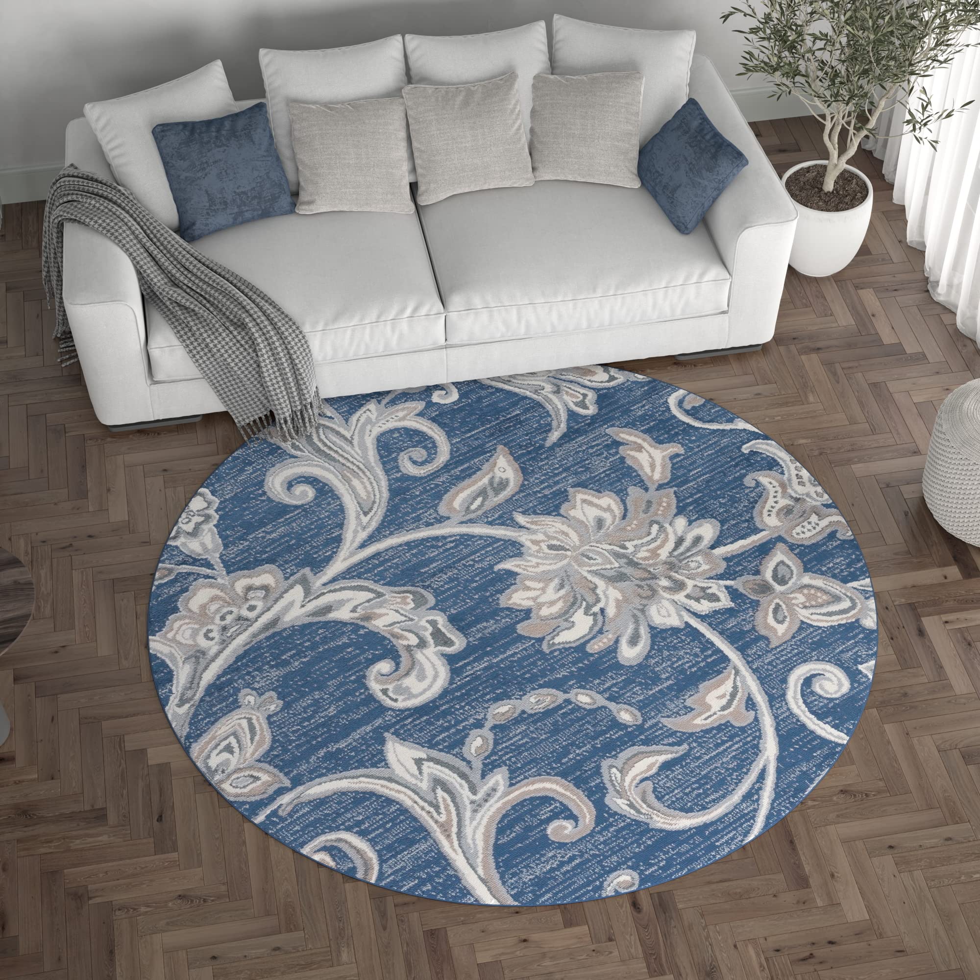 Navy Blue 6ft Round Modern Area Rug - Soft Indoor Carpet for Living Room, Bedroom, Dining Room, Kitchen & Entryway - Contemporary Home Decor - Perfect for Cozy Spaces & High-Traffic Areas