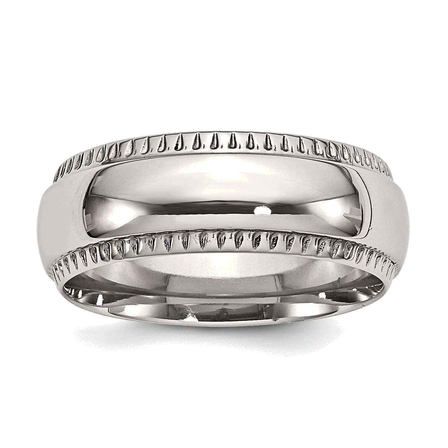 Bonyak Jewelry 8mm Stainless Steel Polished Textured Edge Ring - Size 10 - Durable & Hypoallergenic Wedding Band for Men & Women - Perfect for Everyday Wear, Anniversary Gifts & Special Occasions