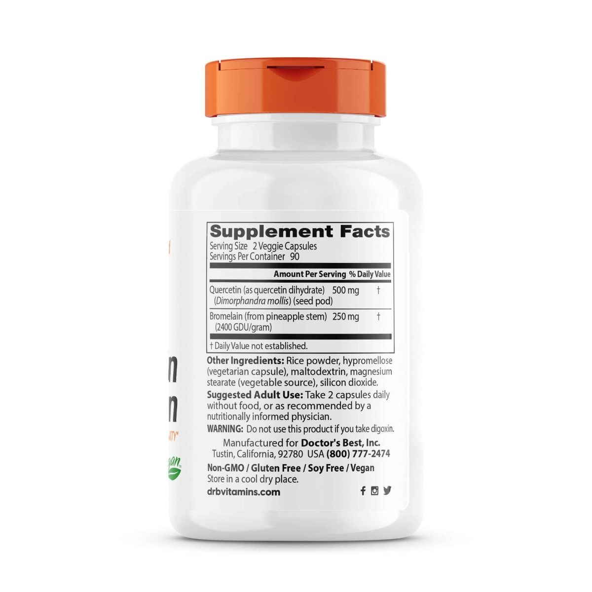 Doctor's Best Quercetin Bromelain 180 Veggie Capsules - Immune Support Supplement with Antioxidant Properties for Allergy Relief & Respiratory Health | Vegetarian, Non-GMO | Ideal for Seasonal Wellness & Active Lifestyle