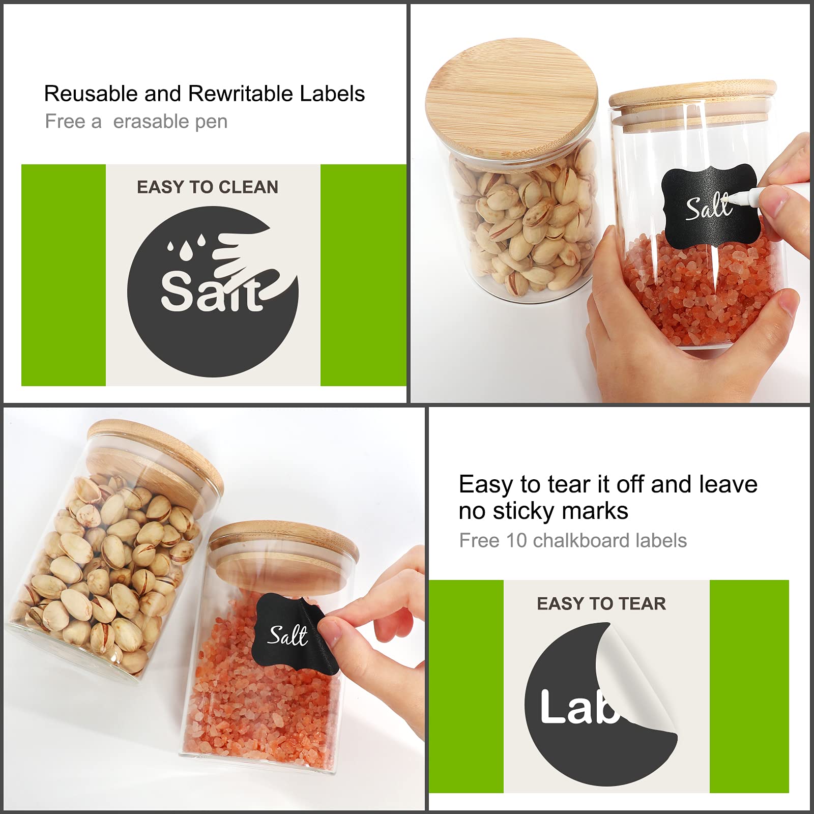 16 oz (490 ml) Glass Food Storage Containers with Airtight Bamboo Lids - 9-Piece Pantry Organization Set for Spices, Flour, Sugar & More | Kitchen Counter Canisters, Terrarium Jars & Meal Prep Containers | Ideal for Home Baking, Coffee Storage & Pantry Organization