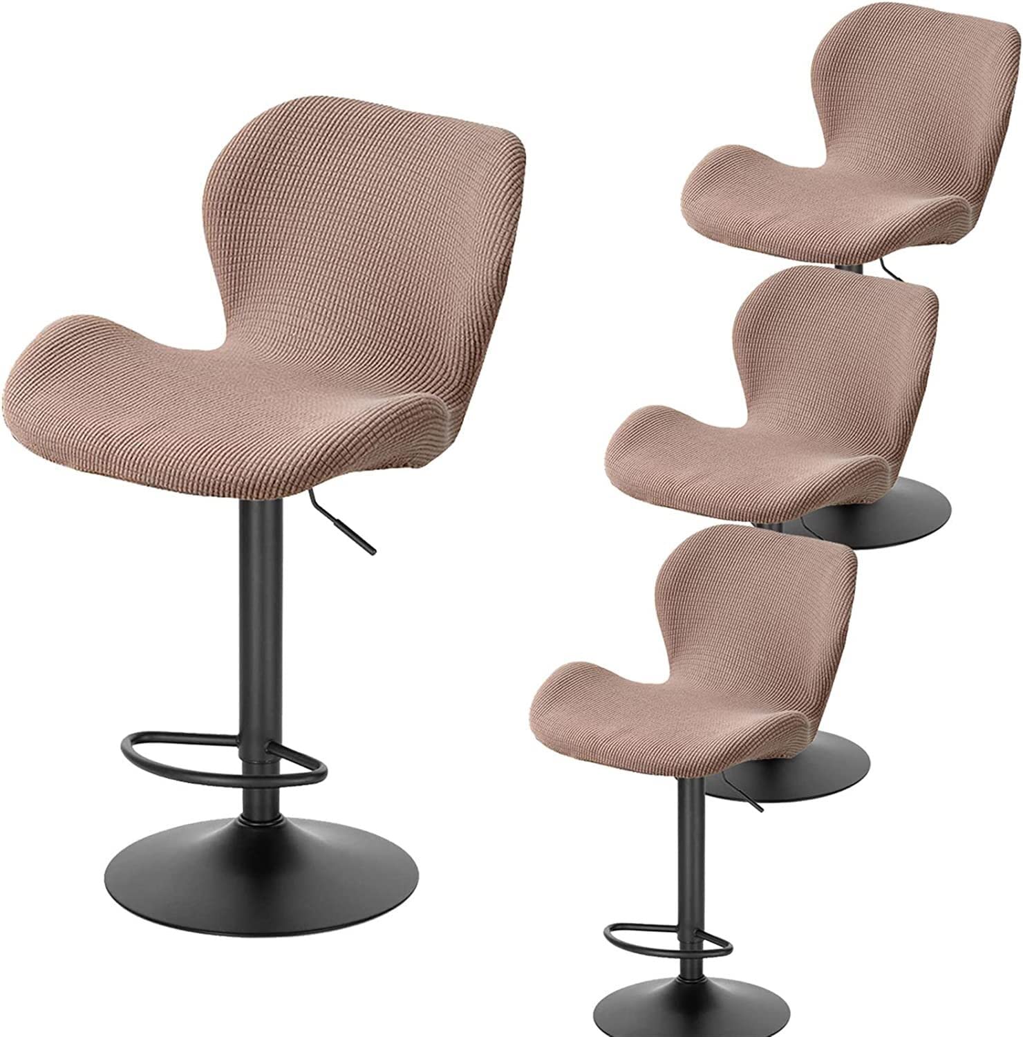 Modern Stretch Slipcovers for Bar Stools with Backrest - 4-Piece Set, Curved Swivel Kitchen Chair Covers for Counter & Breakfast Bar Stools (Color D) - Perfect for Dining Rooms, Kitchen Islands & Home Bars
