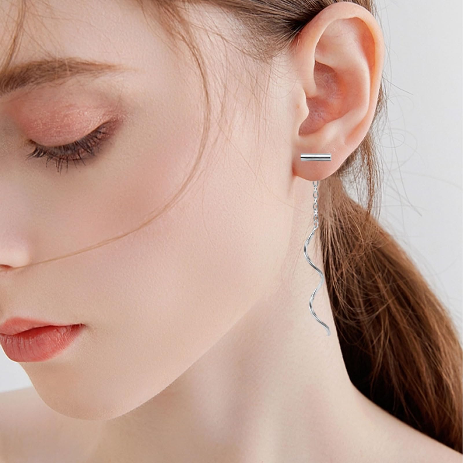 925 Sterling Silver Spiral Threader Earrings - Handmade Long Pull-Through Dangle Earrings for Women & Teens | Trendy Boho Jewelry Gift for Parties, Date Night & Everyday Wear