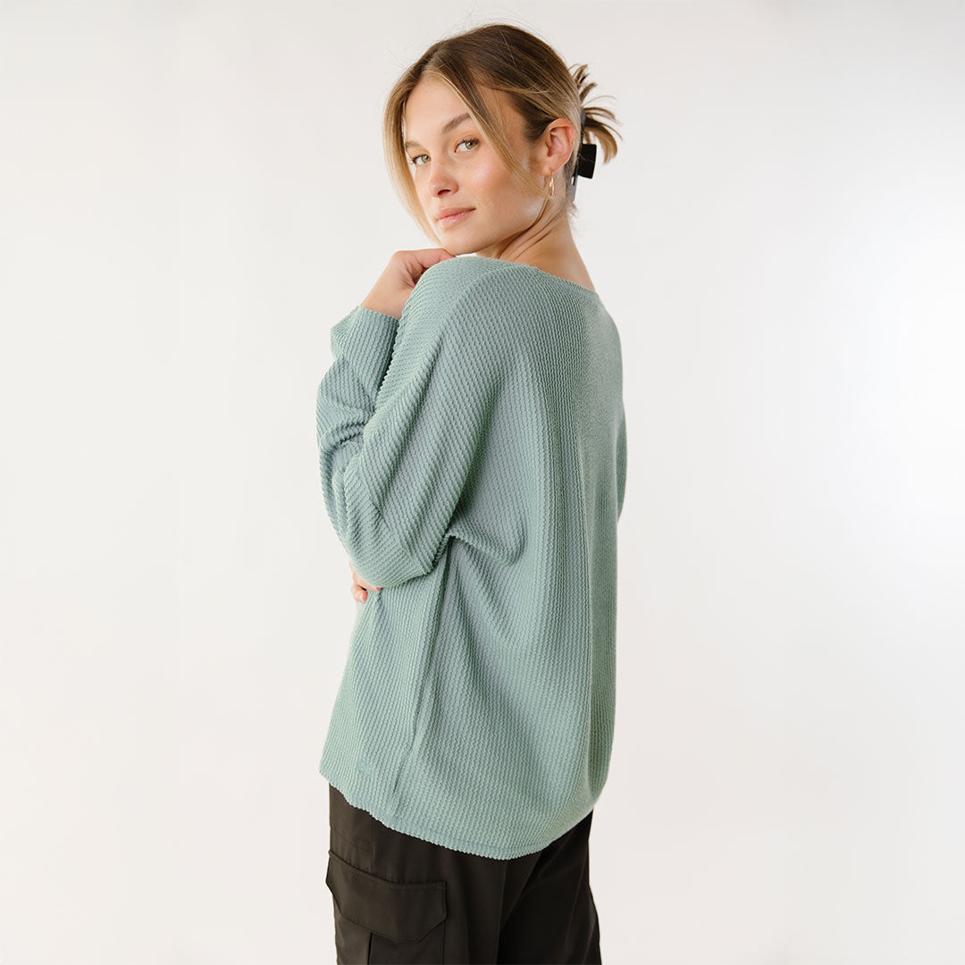 Sabrina Ribbed Pullover Sweater for Women - Soft Deep Spa Blue Knit Top for Casual Wear & Layering | Perfect for Office, Date Night & Fall Outfits