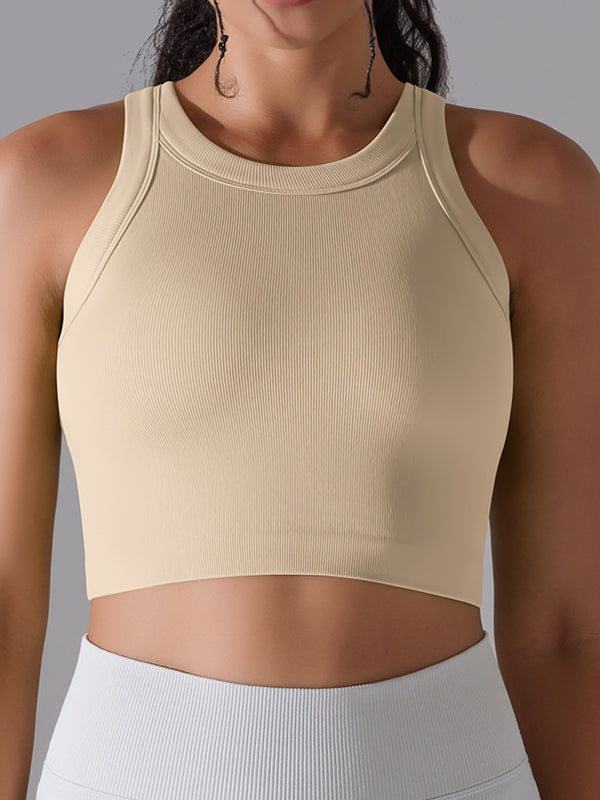 ZASUWA Women's Solid Color Ribbed Stretch Tight Round Neck Tank Top - Perfect for Yoga, Workouts, and Casual Wear