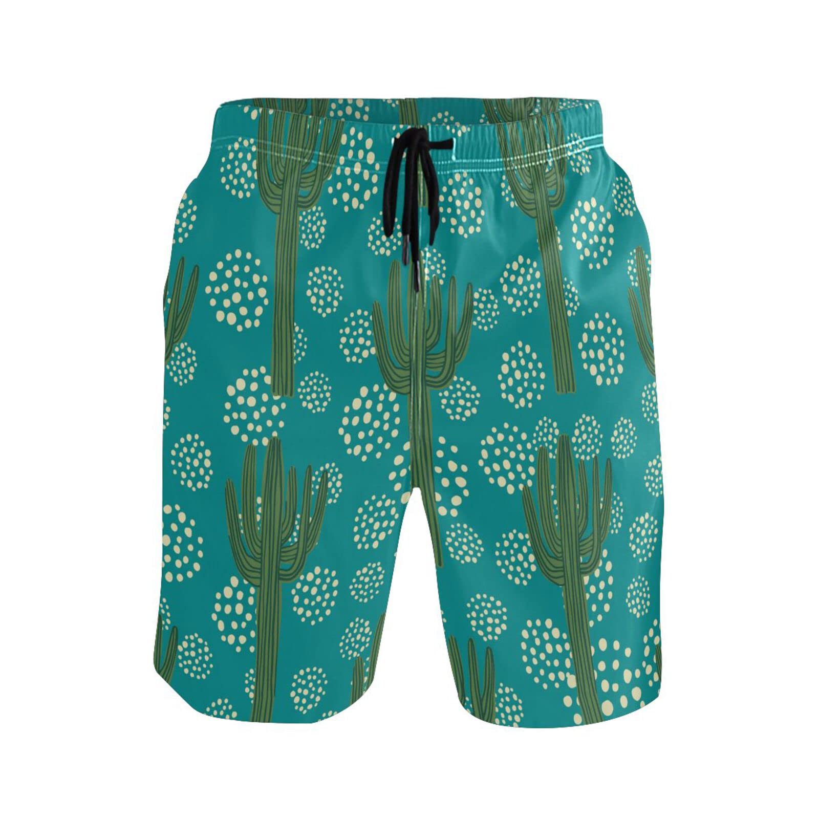 Men's Cactus Swim Trunks - Tropical Beach Shorts with Pockets for Swimming & Vacation