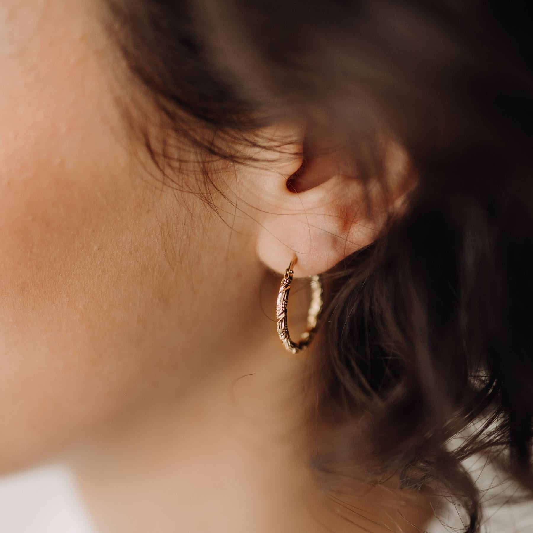 Golden Engraved Daphne Creole Earrings - Elegant Dangle Hoop Earrings for Women, Perfect for Parties, Weddings & Everyday Wear