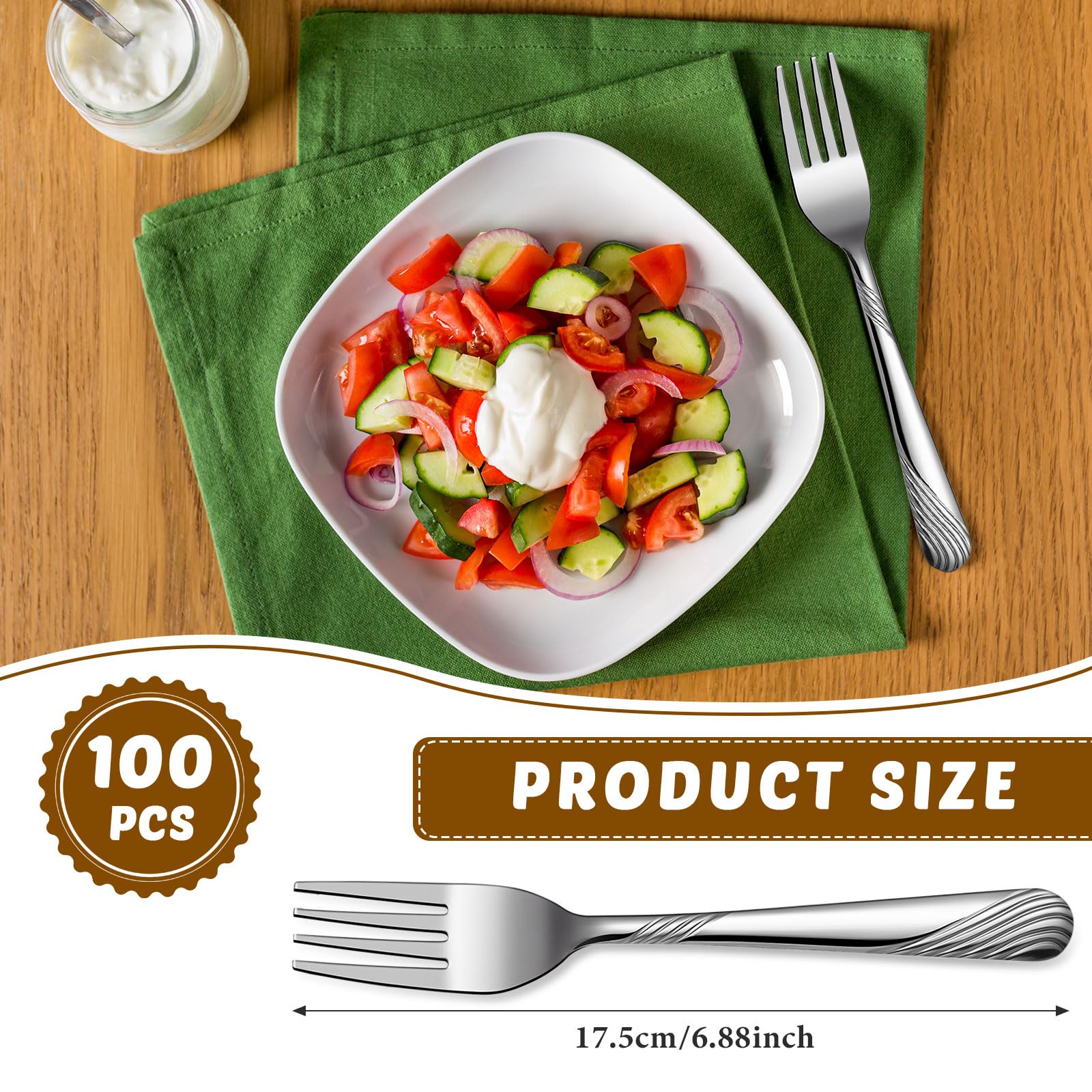 100 Pcs Stainless Steel Dinner Forks Bulk Set - 6.9 Inch Mirror Polished Silverware for Home, Kitchen & Restaurant Use - Durable Flatware Cutlery for Dining, Parties & Catering Events