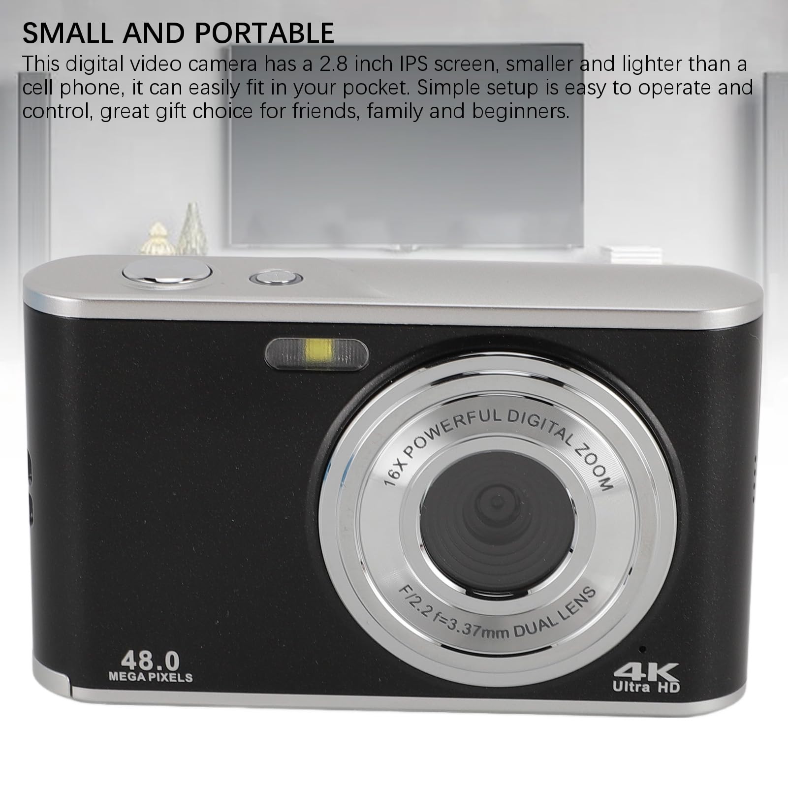 48MP 4K Digital Camera with Autofocus & Anti-Shake - Compact Travel Camera for Beginners, 2.8