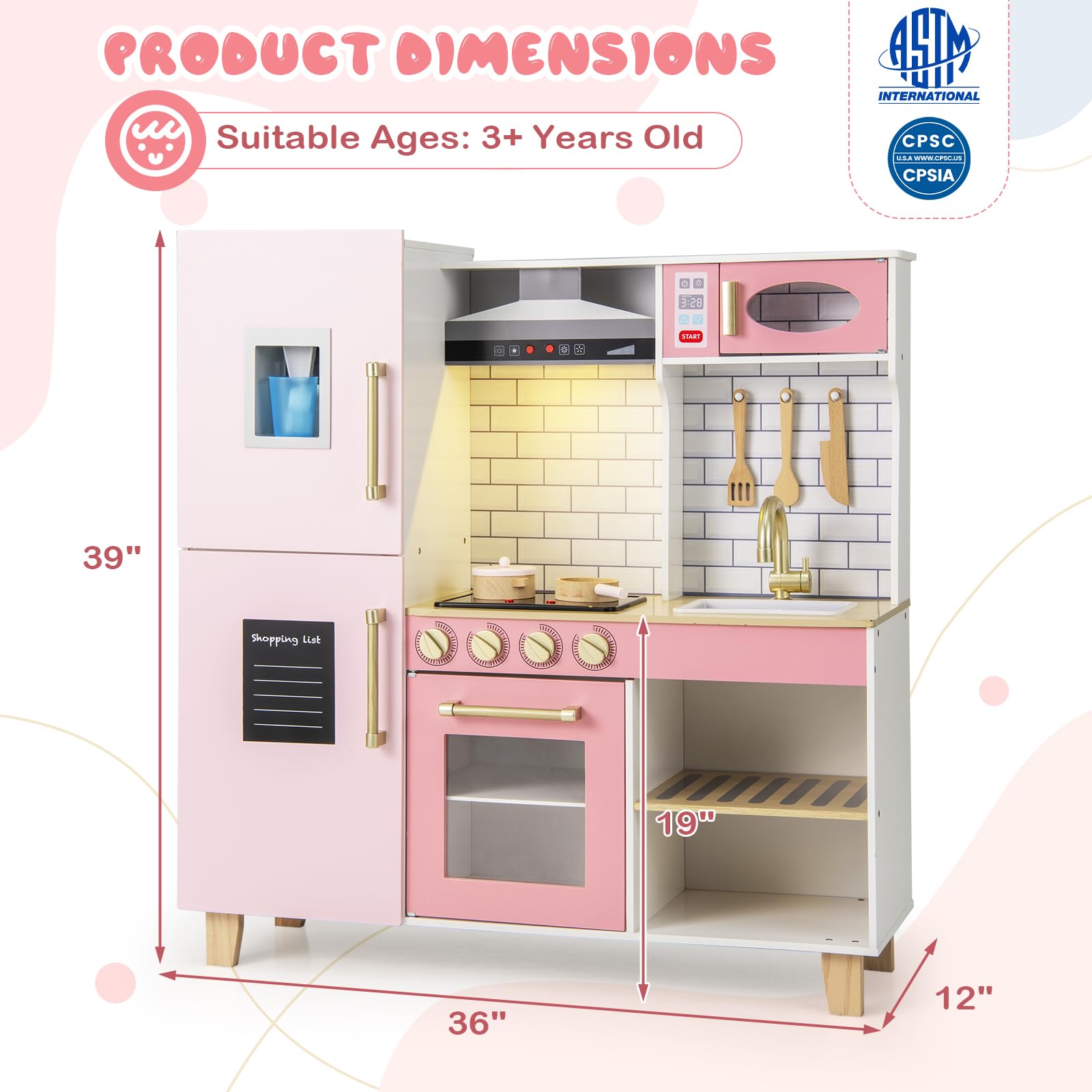 Costzon Wooden Kids Kitchen Playset with BBQ Grill, Ice Maker, Range Hood & Cooking Accessories - Interactive Pretend Play Toy Kitchen with Lights & Sounds, Blackboard - Perfect Gift for Toddlers Ages 3+ (Ideal for Birthday, Christmas & Role-Playing Fun)