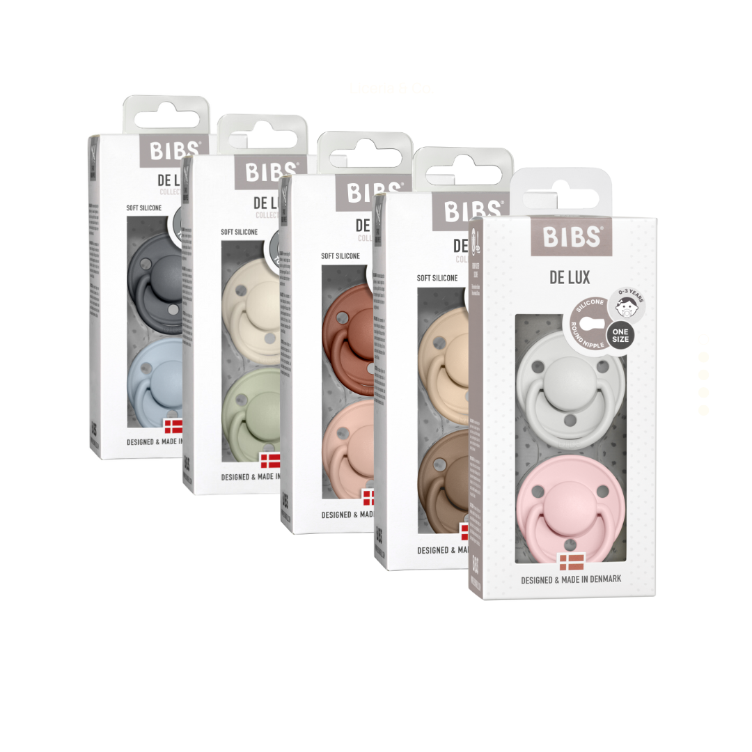 BIBS Round De Lux Silicone Pacifiers 2-Pack for Babies 0-3 Years | Soft Orthodontic Soothers for Newborns & Toddlers | Perfect for Daycare, Travel & Sleep Comfort