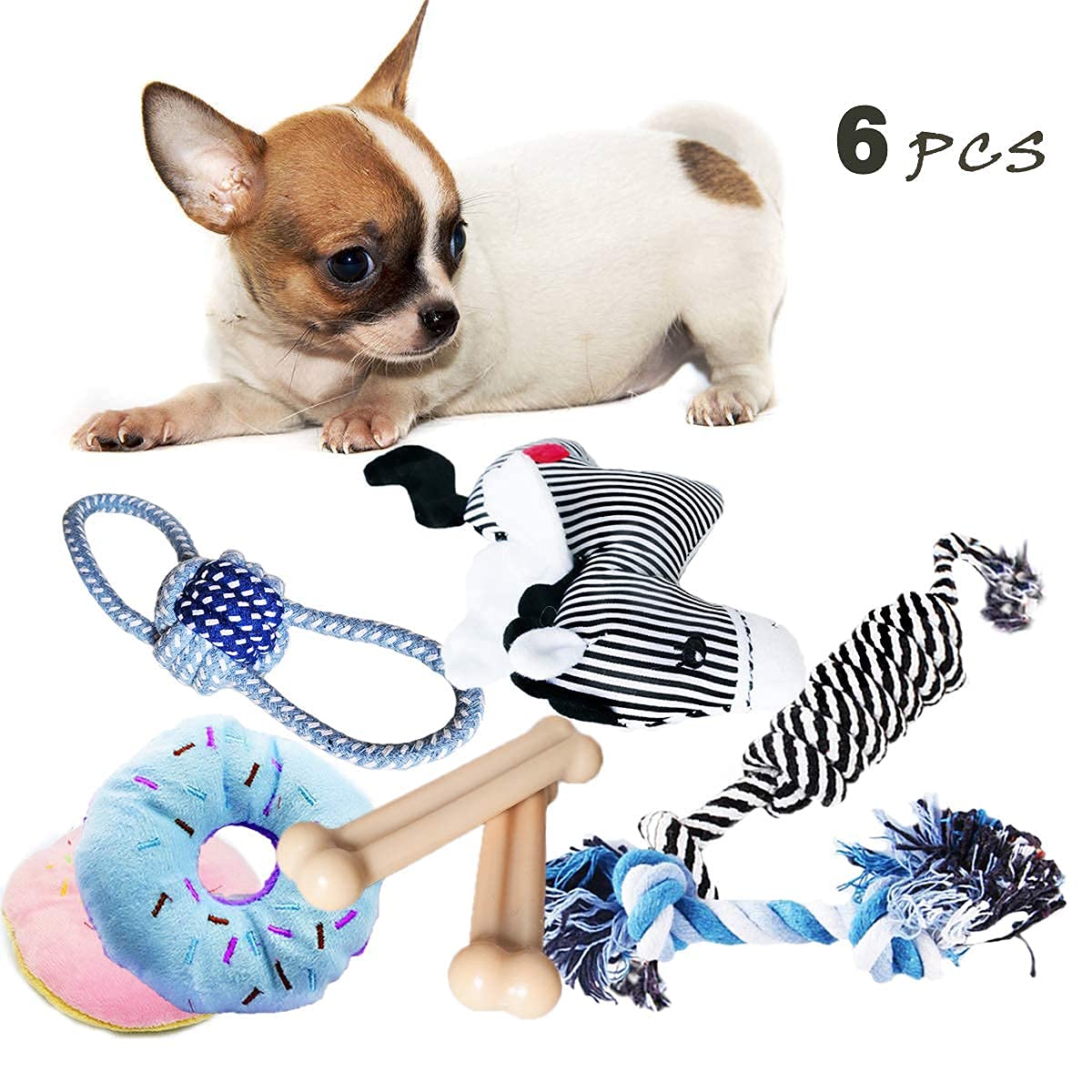 Durable Dog Chew Toys Bundle - 6 Pack Puppy Teething Toys for Small & Medium Dogs - Safe for Aggressive Chewers, Promotes Dental Health - Perfect for Indoor & Outdoor Playtime