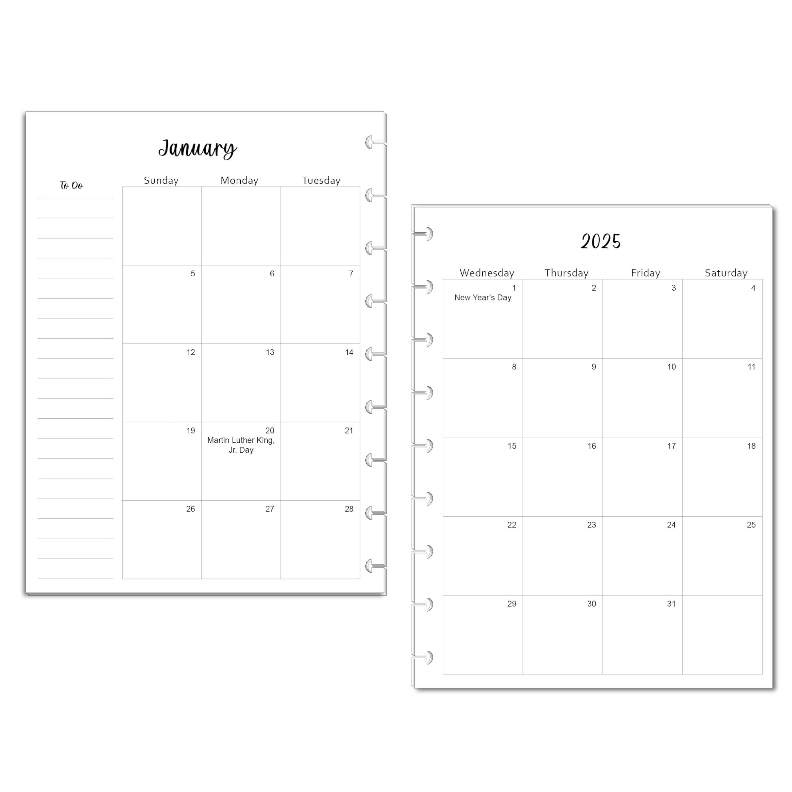 2025 Monthly Planner Refills for 9 Disc Happy Planners - 12 Month Loose-Leaf Calendar Inserts (7x9.25 Inches) with Puppy Design - Perfect for Home, Office & School Organization
