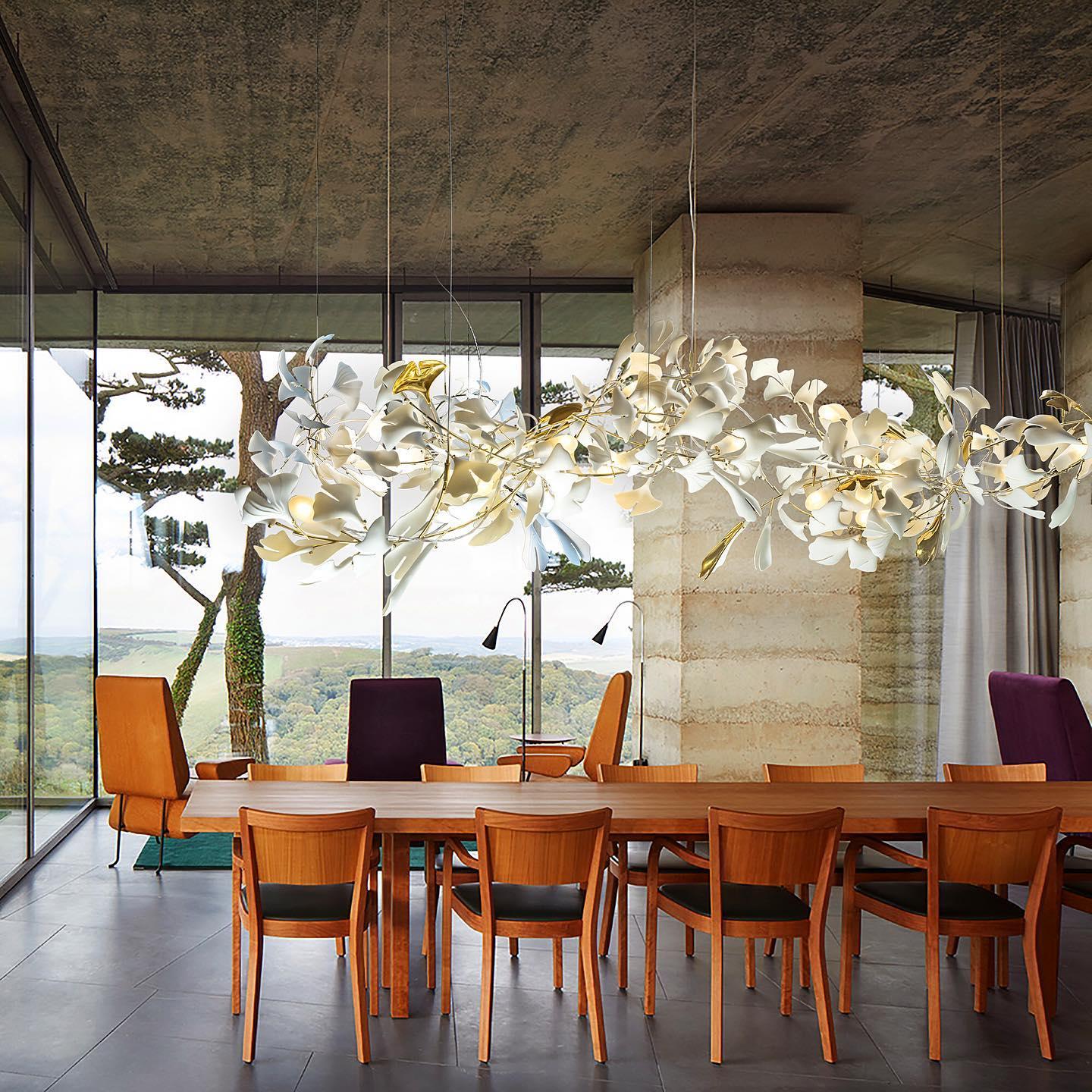 White Gingko Chandelier - Elegant Modern Lighting Fixture for Dining Room, Living Room & Bedroom Decor