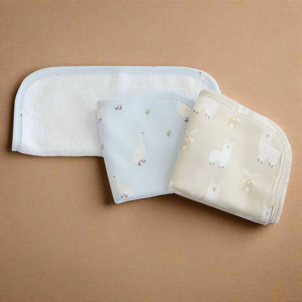 Premium 3-Pack Soft Wash Cloths - Sky Blue & Almond - Gentle Bath & Face Towels for Spa, Baby Care & Makeup Removal