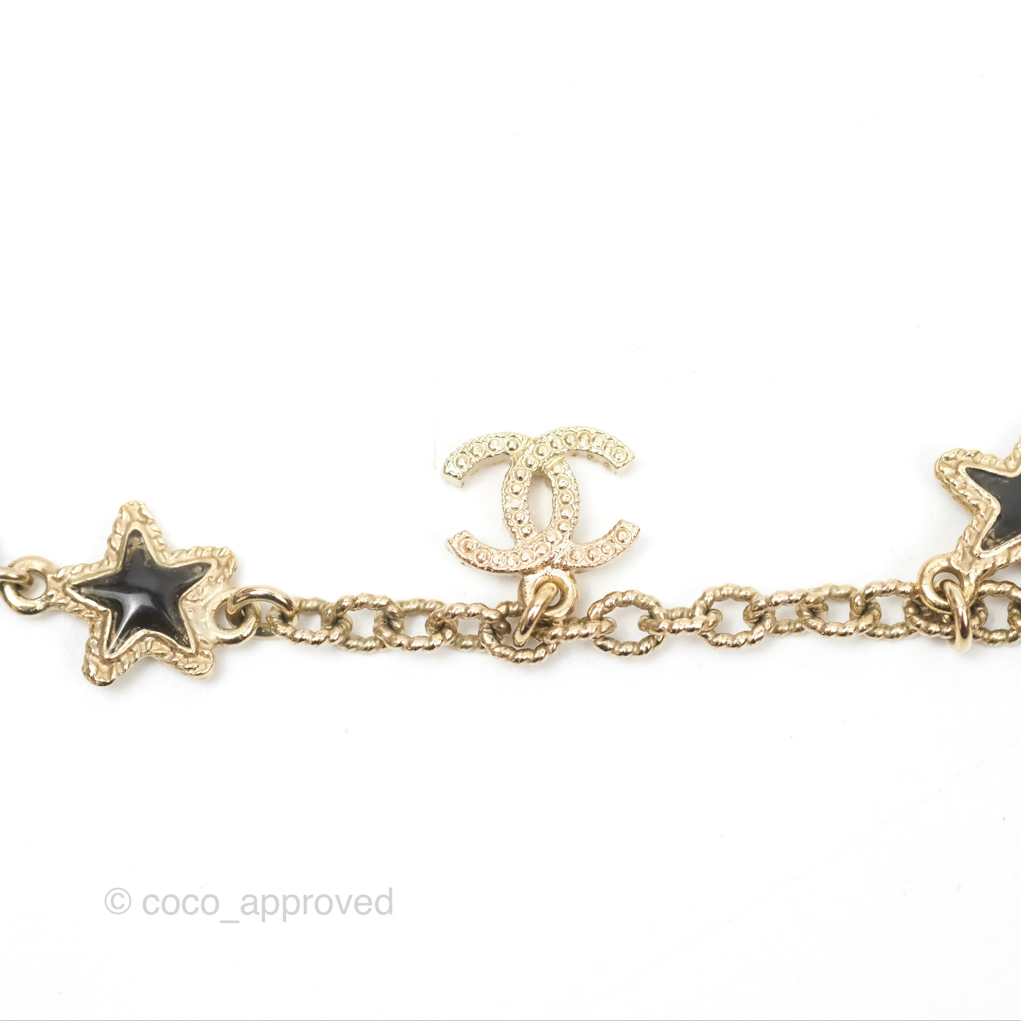 Chanel CC Pearl Star Black Pendant Bracelet in Gold Tone - Elegant 20S Fashion Jewelry for Women, Perfect for Parties, Weddings & Special Occasions