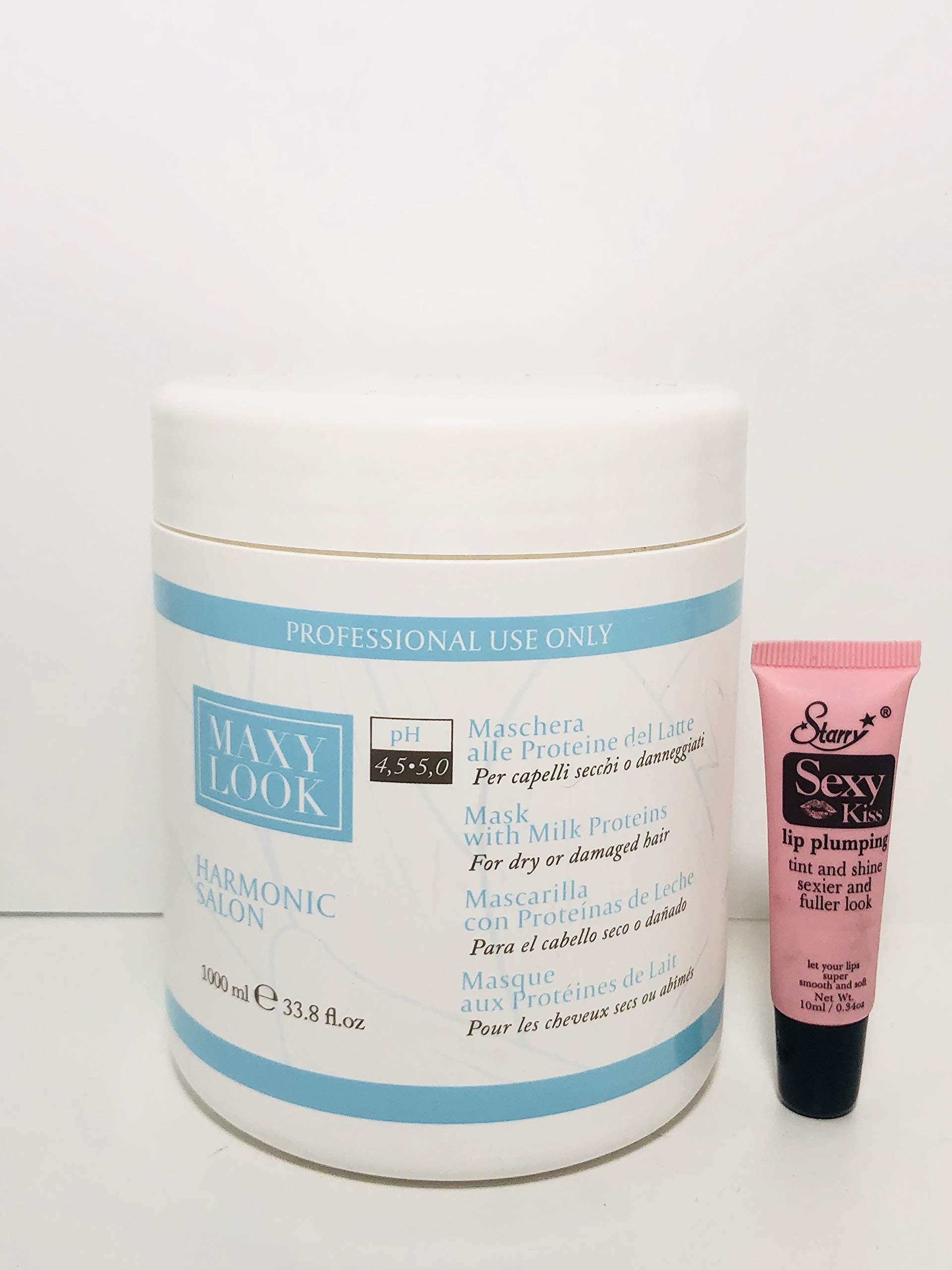 Maxima Maxy Look Harmonic Salon Hair Mask with Milk Proteins 1000ml - Deep Conditioning Treatment for Damaged Hair | Free Starry Lip Plumping Gloss | Perfect for Salon-Quality Hair Care at Home