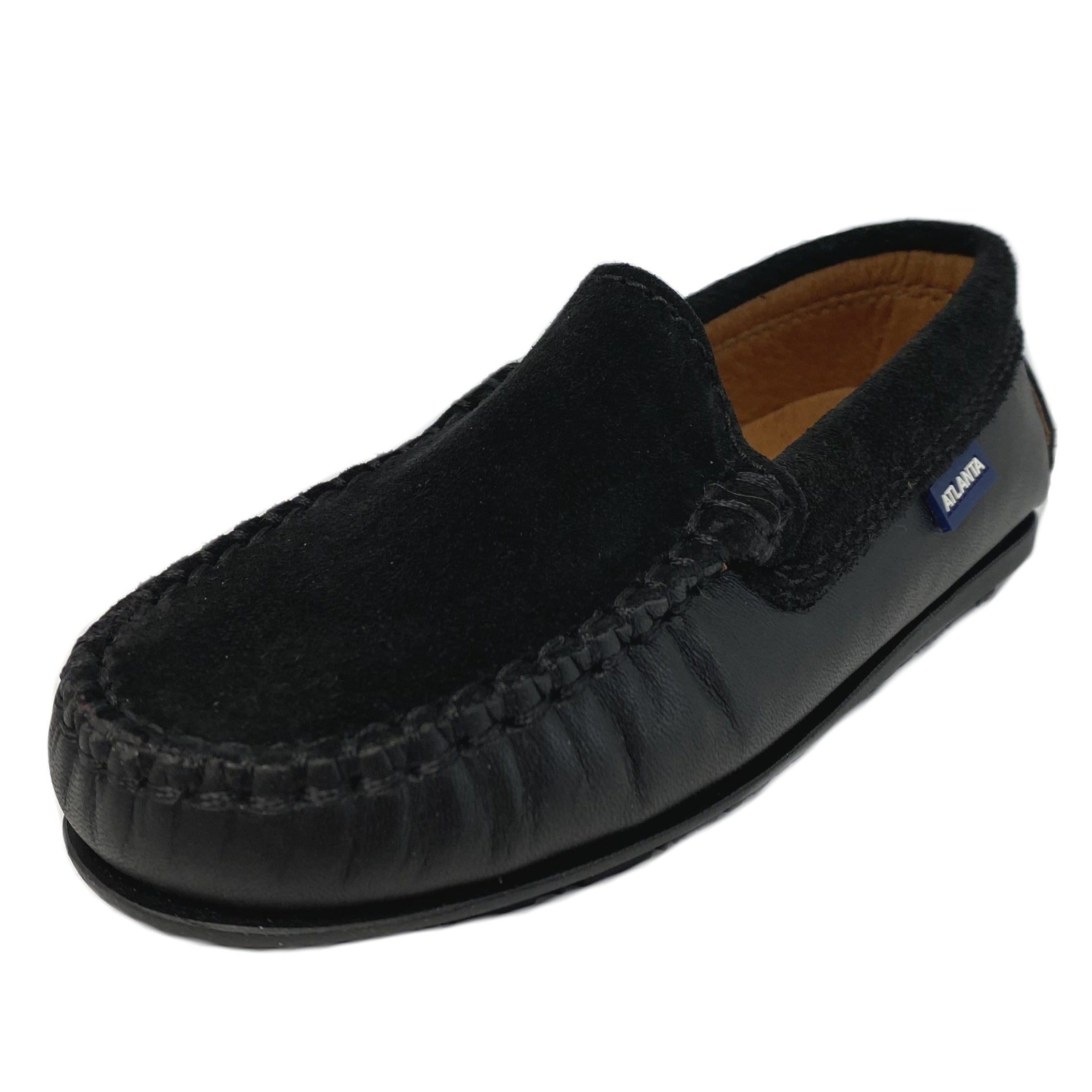 **Atlanta Moccasin Shoes for Boys & Girls – Premium Black Leather & Suede – Comfortable Kids' Moccasins for School, Play & Casual Wear**