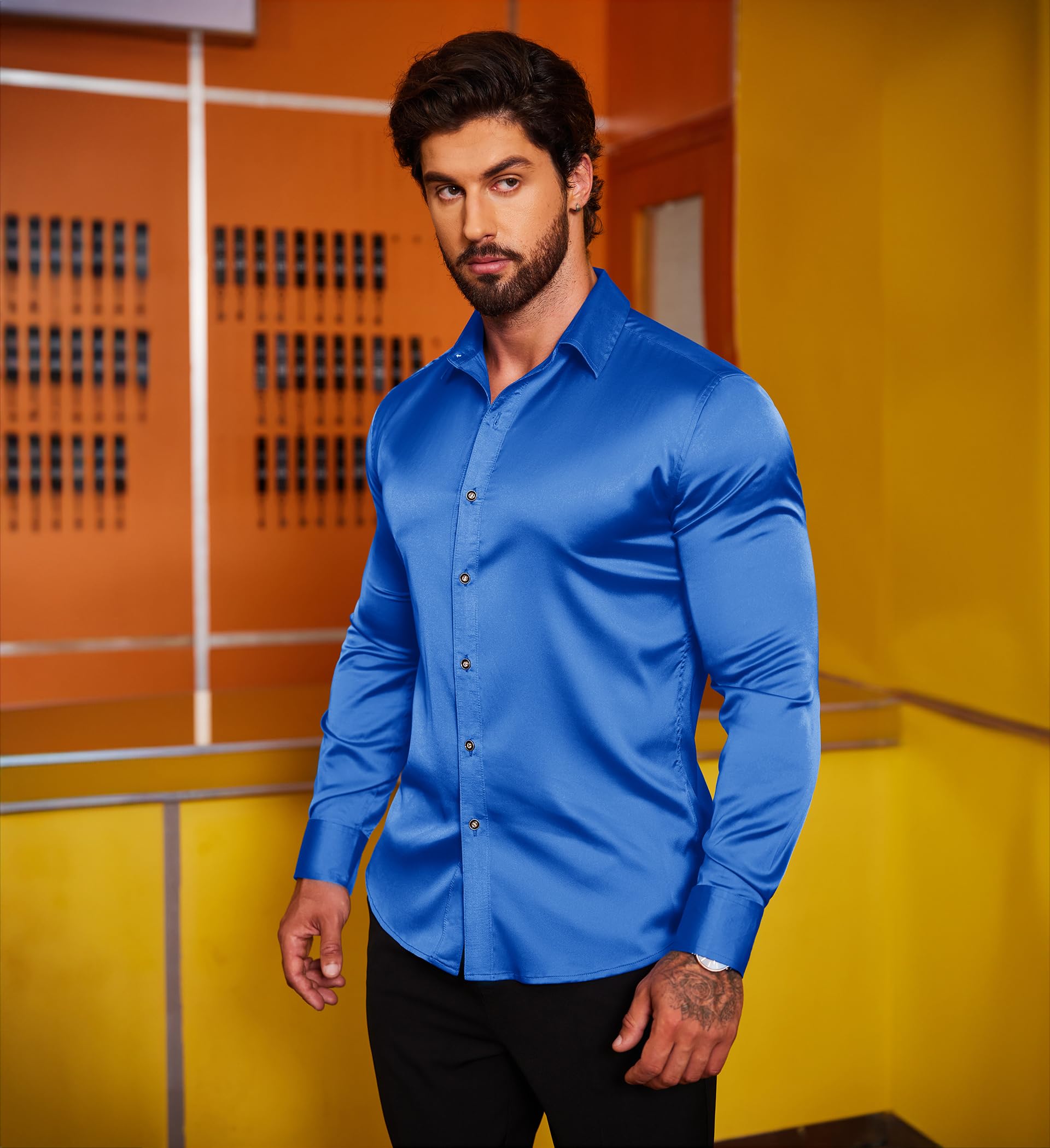 COOFANDY Men's Silk Satin Dress Shirt - Jacquard Floral Long Sleeve Button Up Shirt for Wedding, Prom, Party & Formal Occasions | Elegant Business & Evening Wear