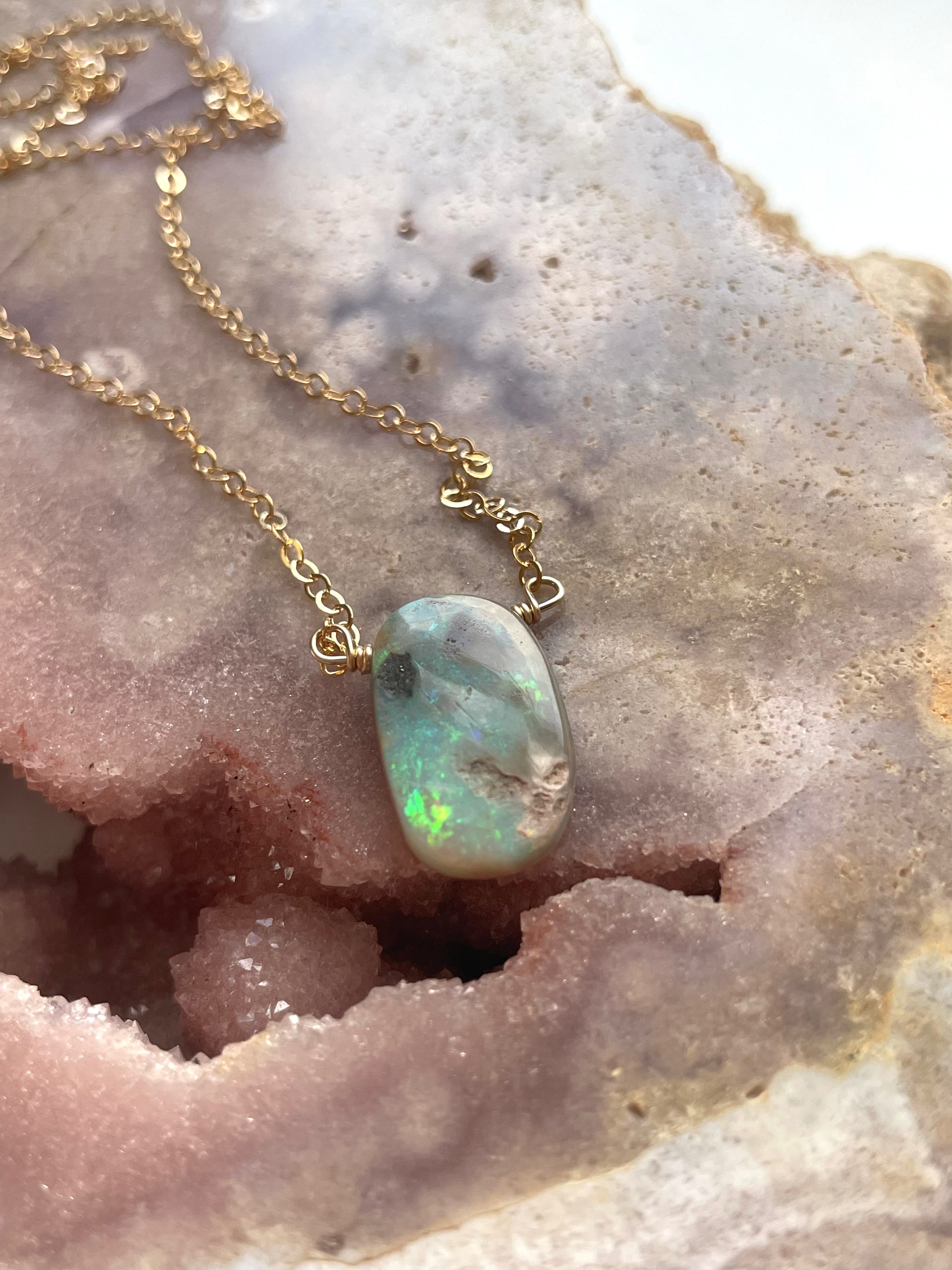 Exquisite Australian Opal Pendant Necklace - 14K Gold Filled Elegant Jewelry for Women | Perfect Gift for Birthday, Anniversary & Special Occasions