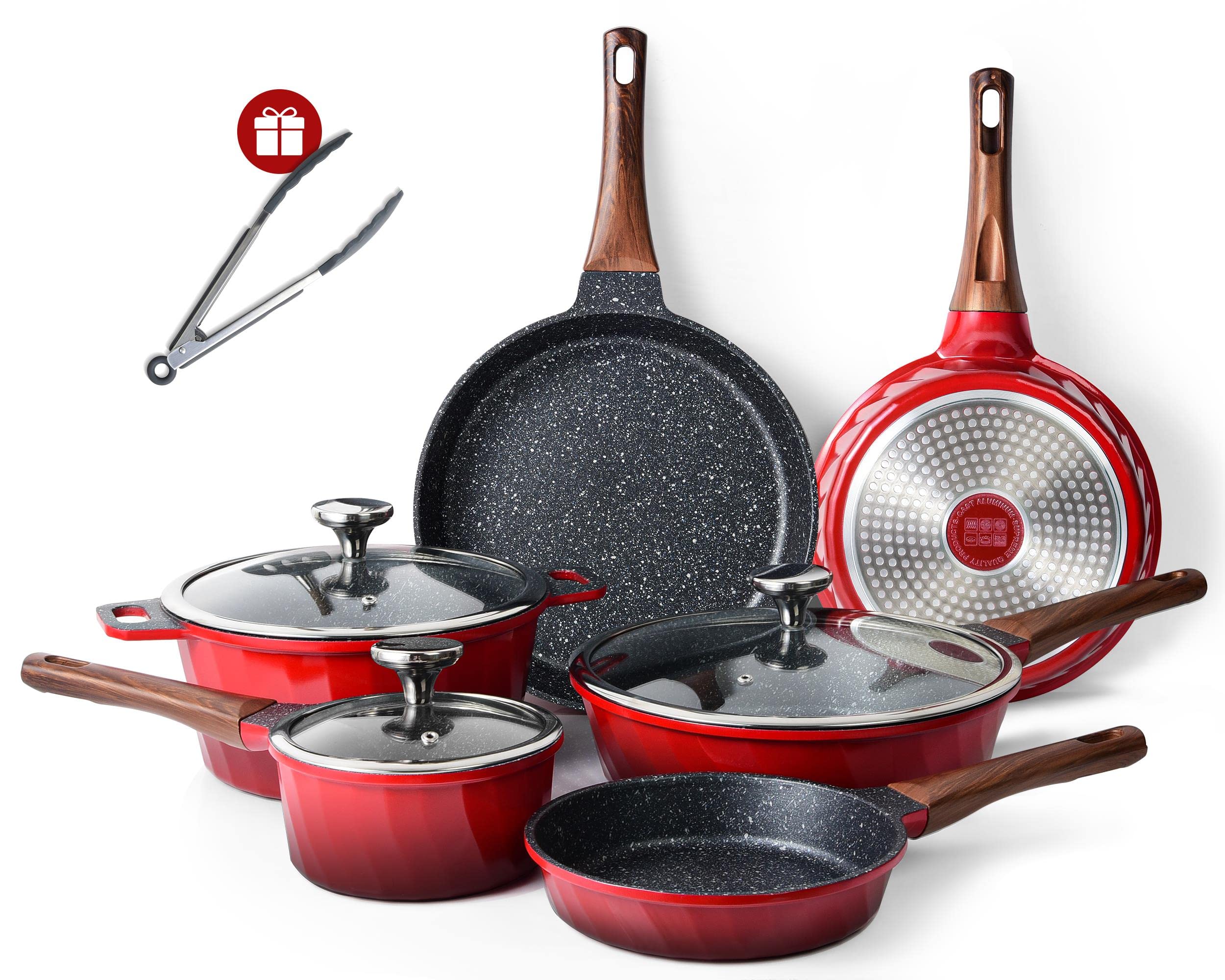 YIIFEEO Non-Stick Granite Induction Cookware Set - 10-Piece Pots and Pans for Cooking, Frying & Sauces | Durable Kitchenware for Gas, Electric & Induction Stoves | Perfect for Home Chefs & Gift Giving