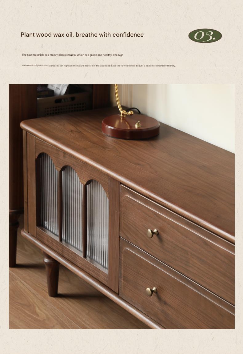 Solid Black Walnut Wood Retro TV Stand - Vintage American Style TV Cabinet for Living Room, Bedroom & Home Theater
