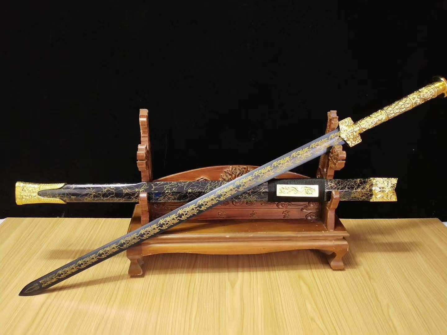 Premium Chinese Han Sword - Medium Carbon Steel Etched Blade with Alloy Fittings - Authentic Kung Fu Weapon & Collector's Gift for Martial Arts Enthusiasts, Historical Reenactments, and Home Decor Display