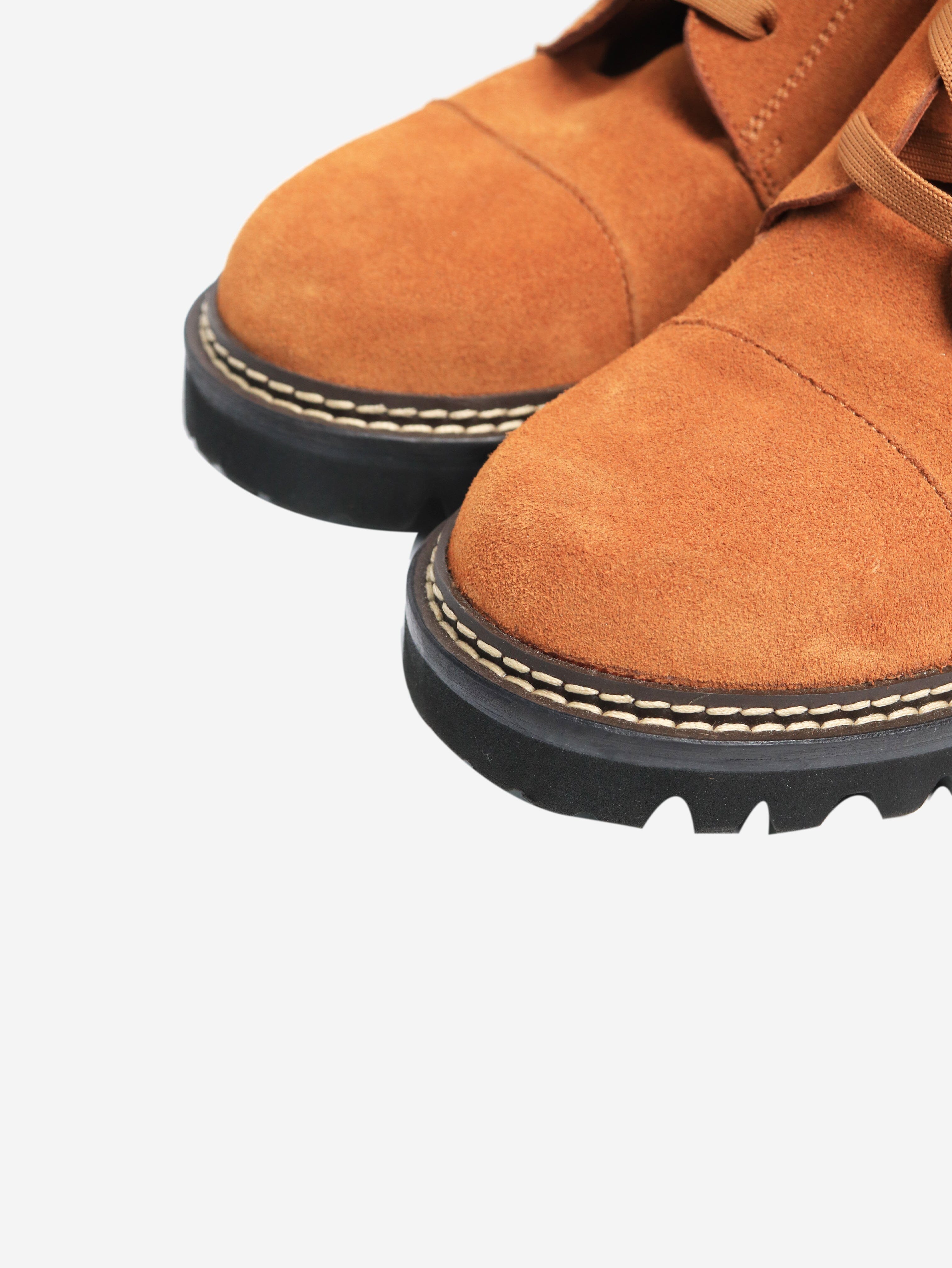 Stylish Brown Suede Combat Boots Women's Size EU 38.5 (UK 5.5) - Trendy Ankle Boots for Fall Fashion, Casual Outfits & Streetwear Looks