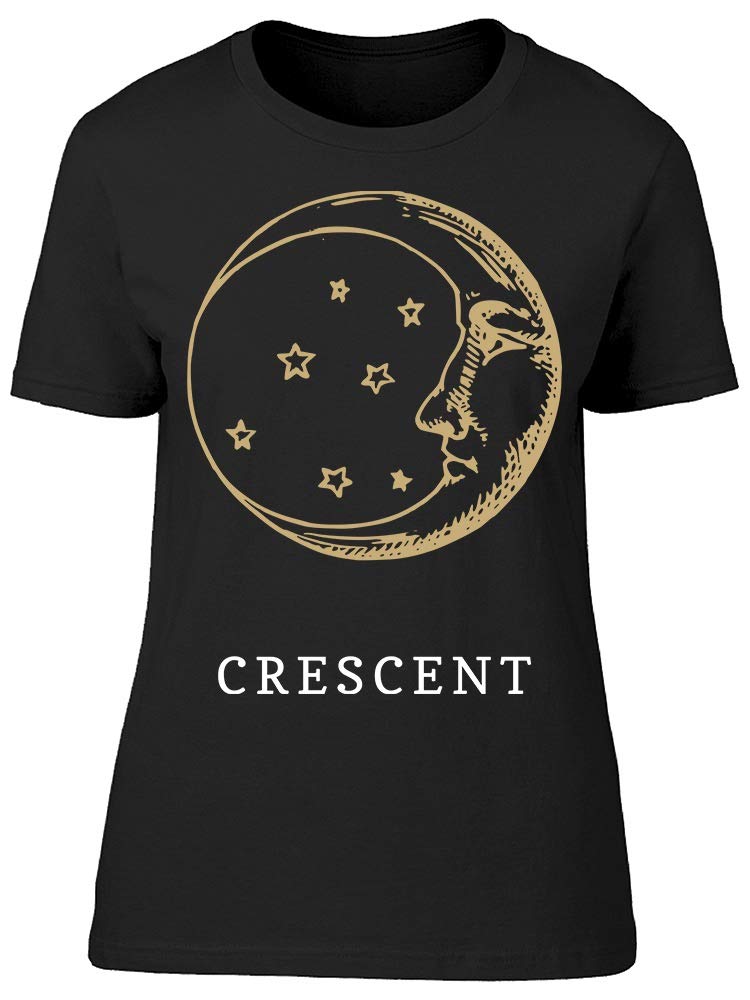 Vintage Crescent Moon Hand Drawn Graphic T-Shirt for Women - Soft Cotton Casual Tee for Everyday Wear, Date Nights & Boho Outfits