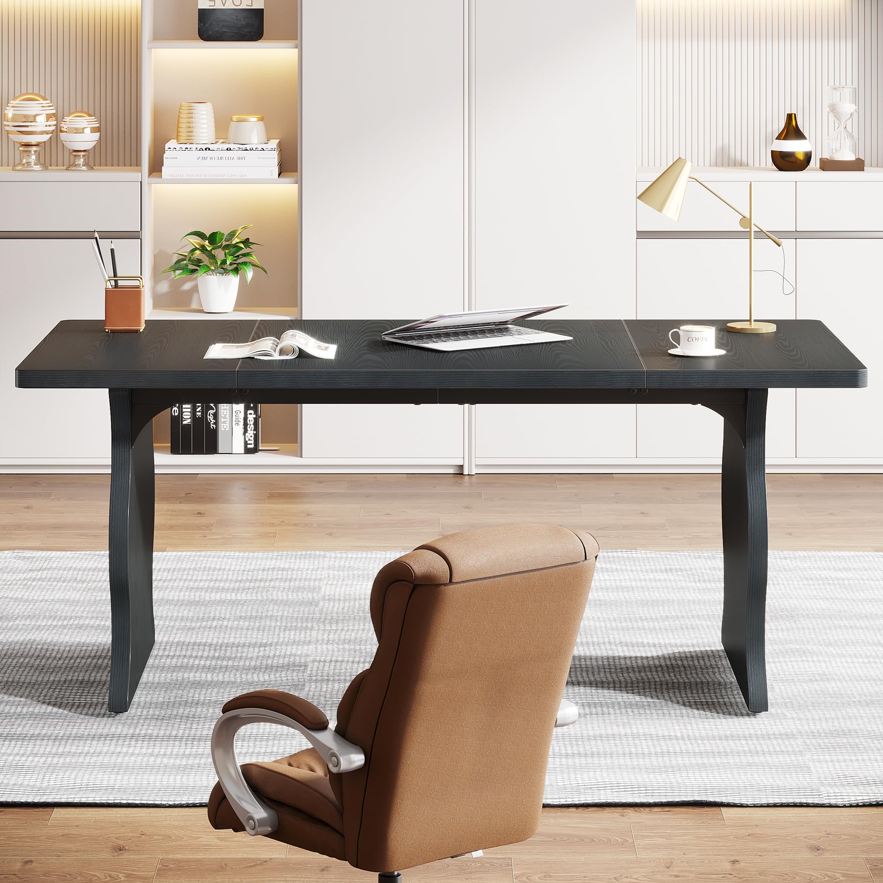 Tribesigns 63-Inch Large Executive Desk - Modern Computer Office Desk & Gaming Workstation with Sturdy Metal Legs, Black - Perfect for Home Office, PC Gaming & Writing Workspace