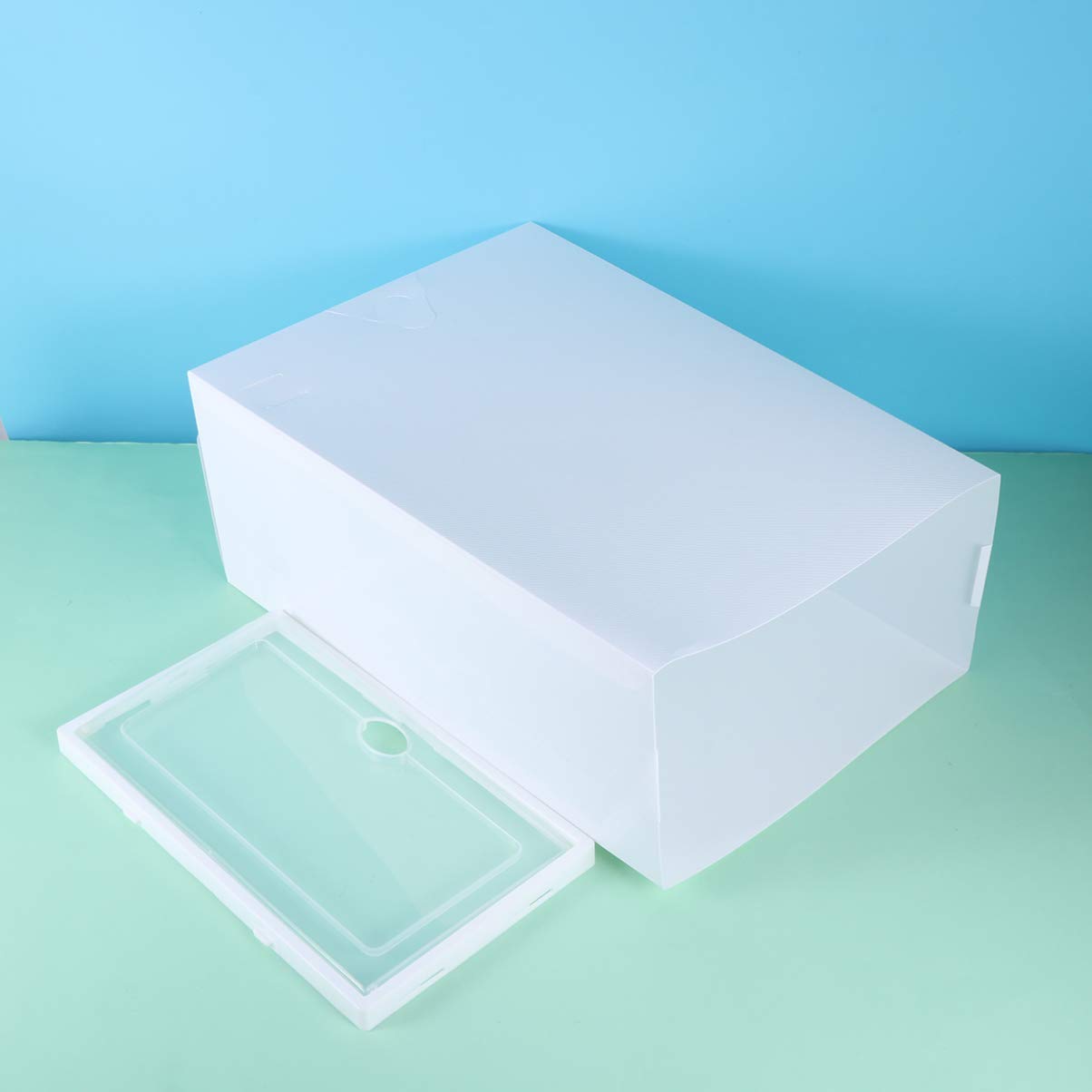 Cabilock 6-Pack Clear Plastic Shoe Storage Boxes - Foldable Stackable Shoe Organizer with Thickened Design, Large Size (White) - Perfect for Closet, Bedroom & Entryway Organization