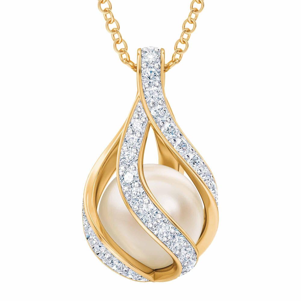 **Danbury Mint Love's Embrace Women's Pearl & Diamond Necklace – Genuine Pearls & Diamonds, Elegant Pendant Jewelry for Women, Perfect Gift for Her (1638-0016) – Ideal for Anniversaries, Weddings & Special Occasions**