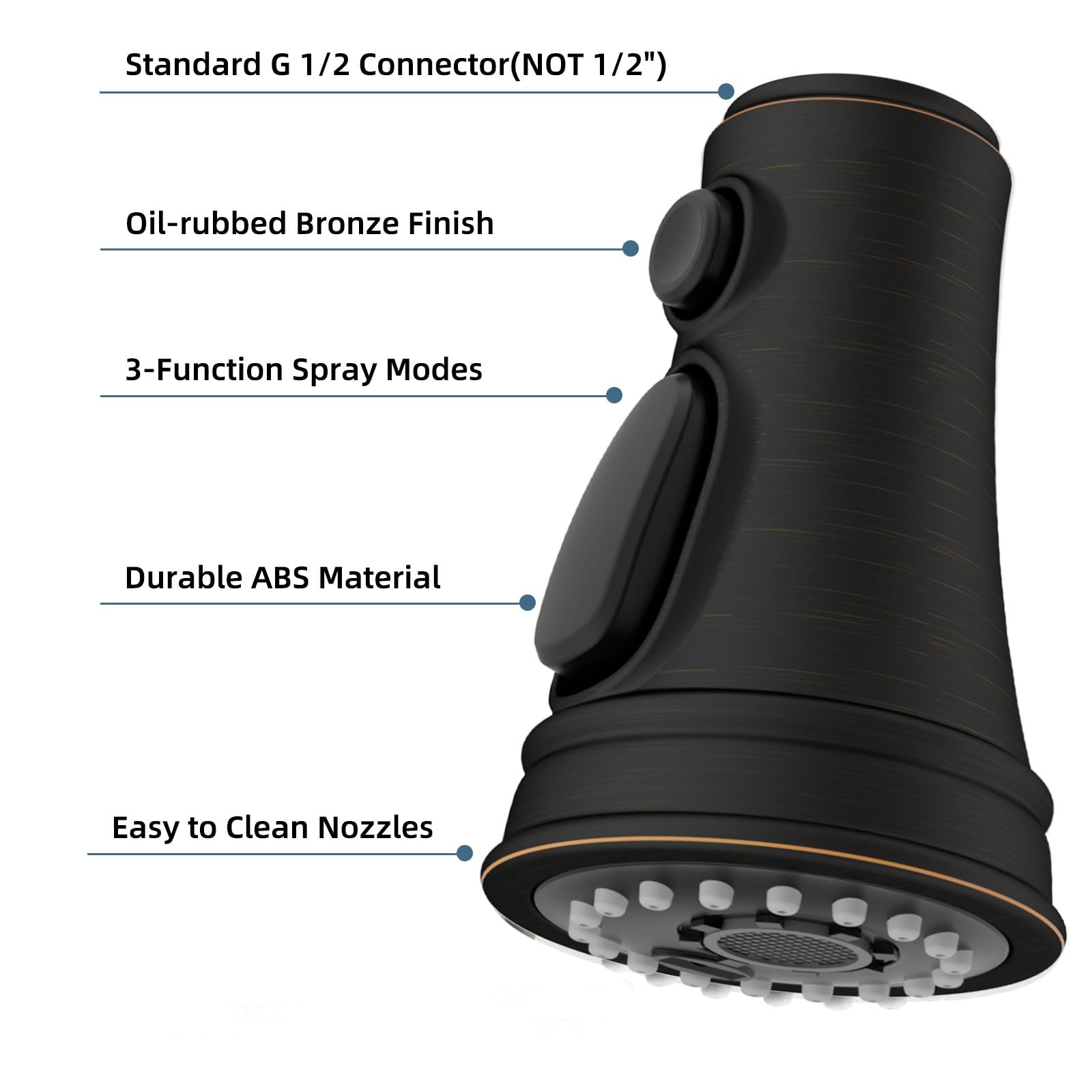 iFealClear Pull Down Kitchen Faucet Spray Head - 3 Spray Modes, Oil Rubbed Bronze Finish, Compatible with Moen Delta Kohler (Includes 15 Adapters) - Perfect for Washing Dishes, Cleaning Sinks & Food Prep