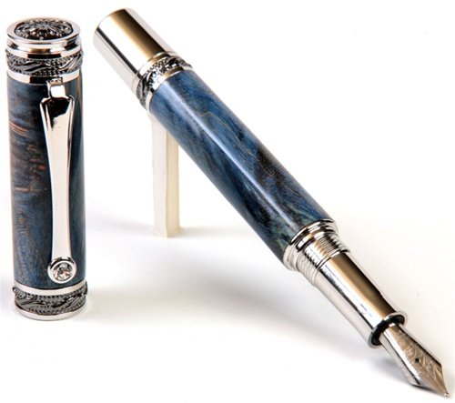 Lanier Majestic Fountain Pen - Black Titanium with Blue Maple Burl Wood - Luxury Writing Instrument for Professionals & Gift Giving - Perfect for Office, Calligraphy & Special Occasions