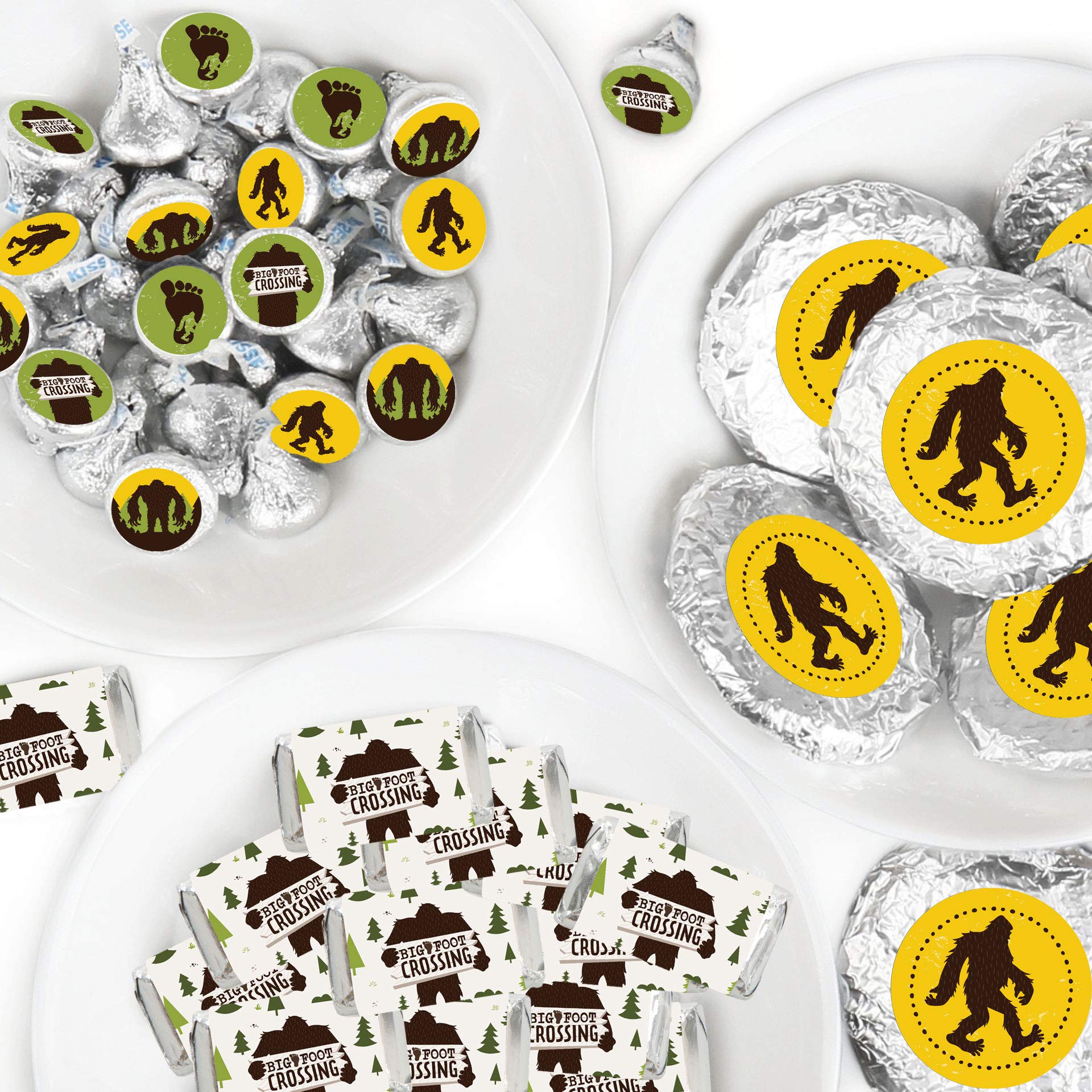 Bigfoot Party Candy Wrappers & Stickers Kit - 304pcs Sasquatch Crossing Candy Bar Wrappers, Round Stickers for Birthday Party Favors - Perfect for Halloween Treats, Baby Showers & Camping Theme Events