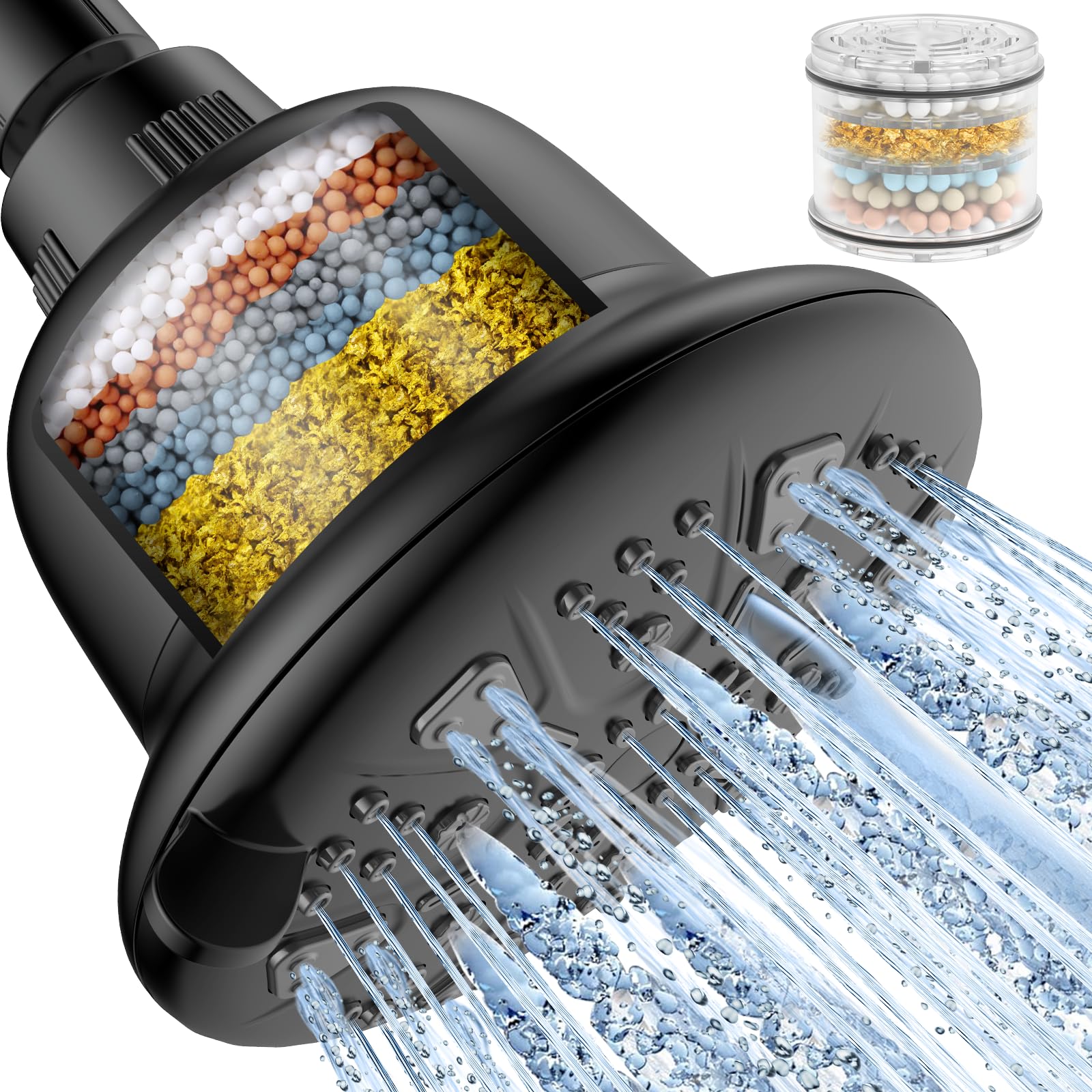 **High Pressure Filtered Shower Head for Hard Water - Matte Black Luxury Rain Shower with 7 Adjustable Settings - Water Softener & Filter - Perfect for Spa-Like Bathroom Experience**