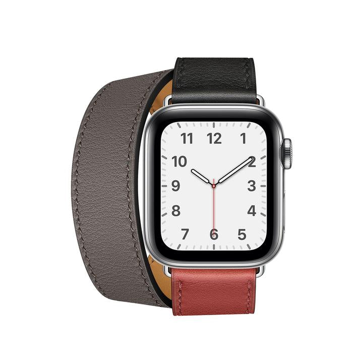 Genuine Leather Double Tour Band for Apple Watch - Noir, Brique, Étain Colors | Stylish & Comfortable Replacement Strap for Work, Gym & Everyday Wear