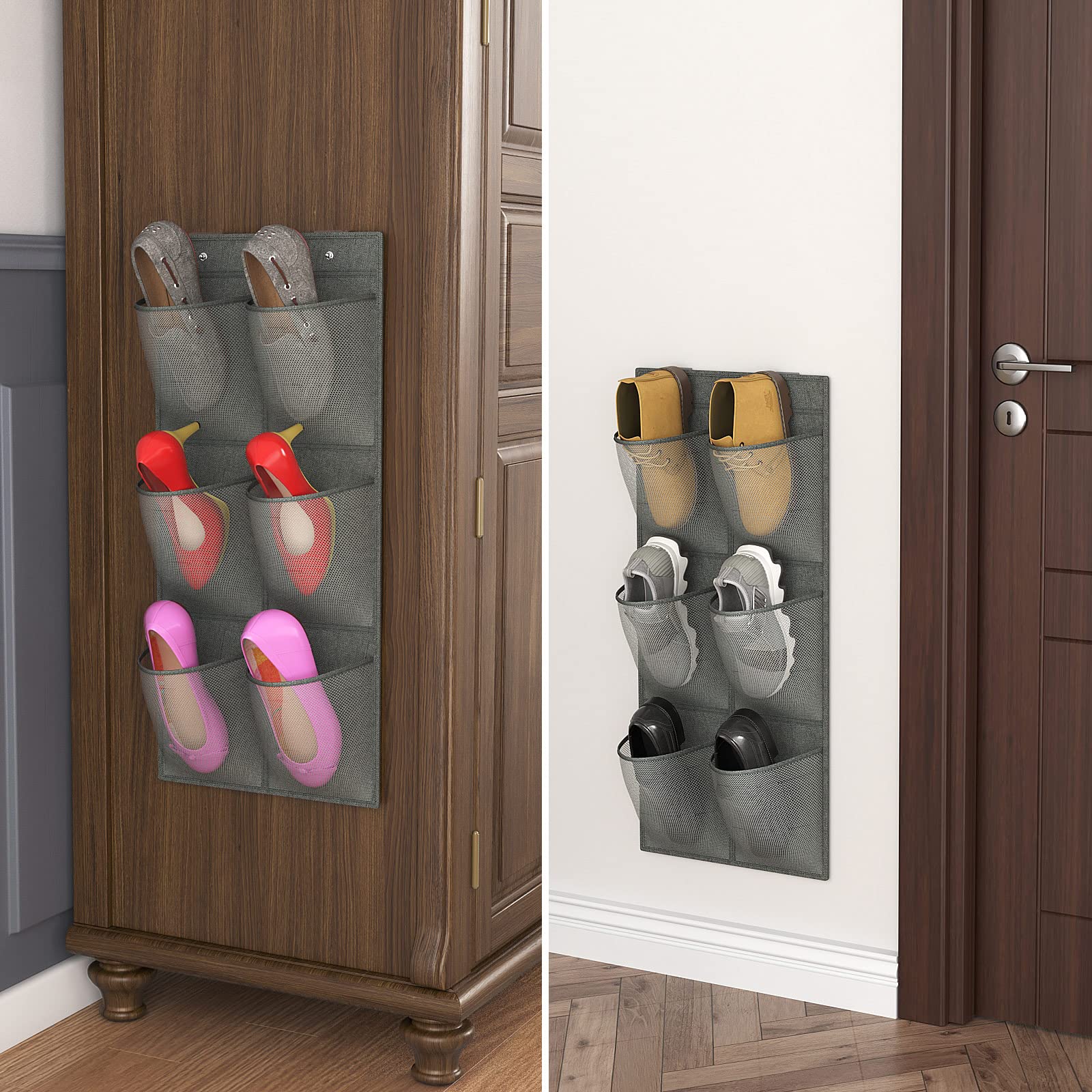 2 Pack RV Shoe Organizer - 12 Large Mesh Pockets Hanging Closet Door Shoe Storage for Campers | Space-Saving Wall Mount Shoe Rack with Sticky Mounts | Perfect for RV, Travel Trailers & Small Spaces