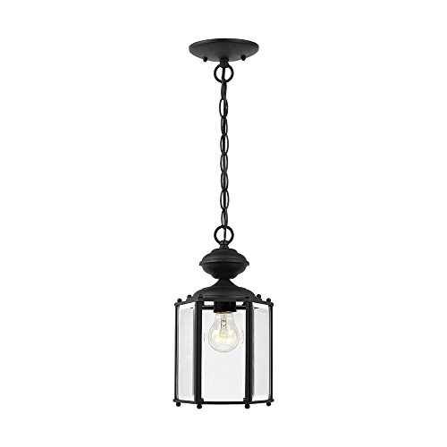 Seagull 6008-12 Black Outdoor Semi-Flush Convertible Pendant Light Fixture - Weatherproof Ceiling Light for Porch, Patio, Garage & Entryway Lighting