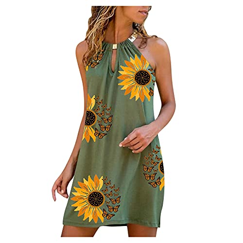 2022 Women's Summer Dresses - Round Print Plaid Sling Dress with Dovetail Neck | Casual Beach Wear & Vacation Outfits