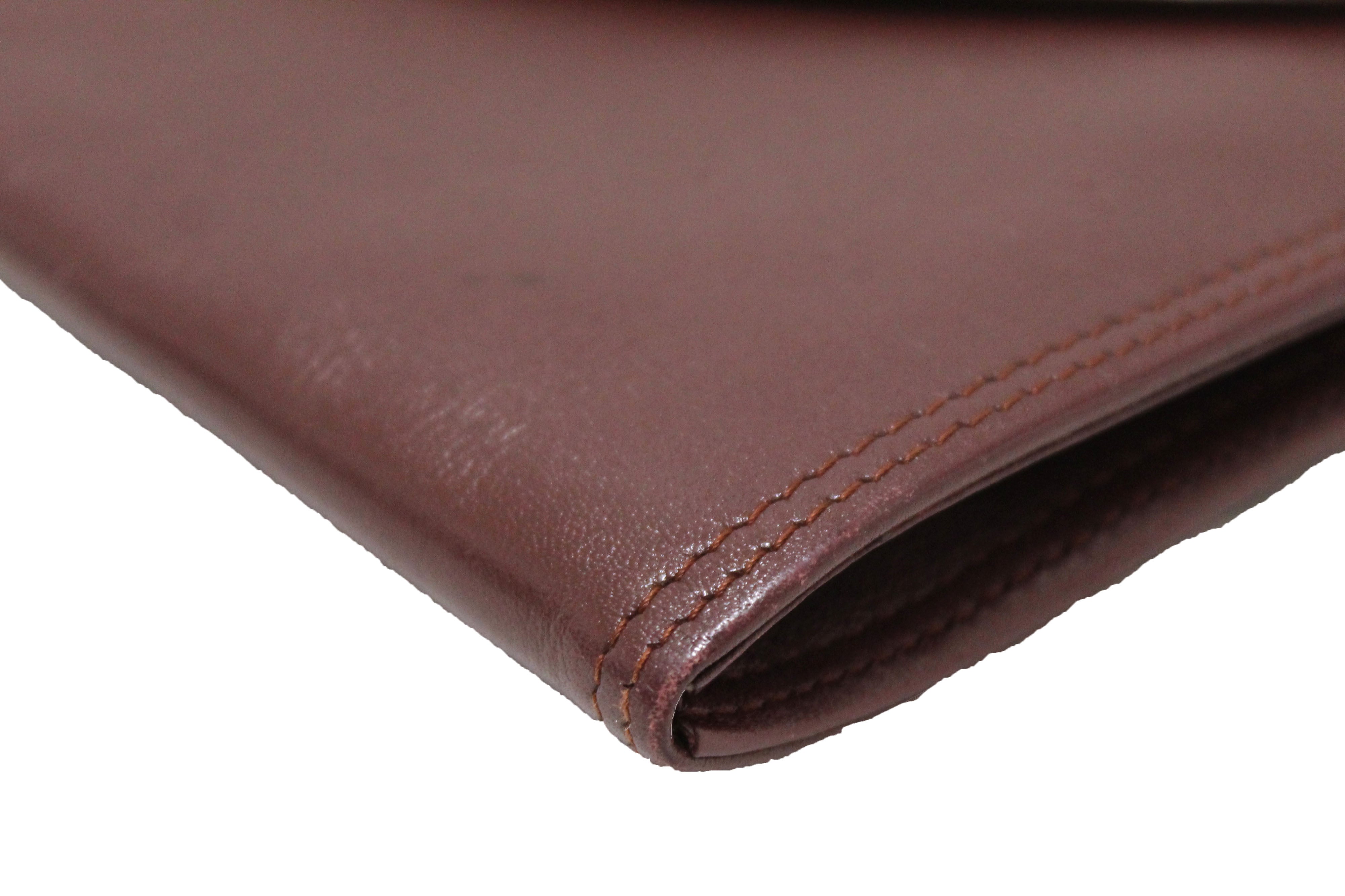 Authentic Cartier Burgundy Calfskin Leather Envelope Portfolio Pouch - Luxury Document Holder for Business & Travel - Perfect for Office, Meetings, and Professional Use