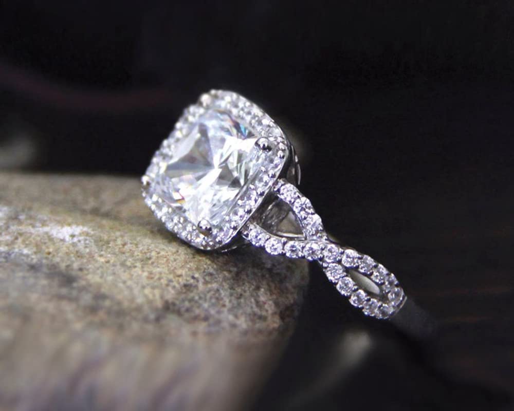 1.5 Carat Princess Cut Moissanite Engagement Rings for Women - 10K/14K/18K White Gold, Platinum Plated Silver - Anniversary & Promise Rings with Custom Text Engraving | Perfect for Proposals, Weddings & Romantic Gifts
