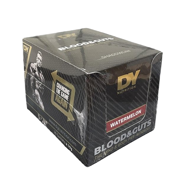 Dorian Yates Blood and Guts Pre-Workout Supplement Sachets - Watermelon Flavor (20 Pack x 19g) | Intense Muscle Building & Energy Boost for Gym & Fitness Training