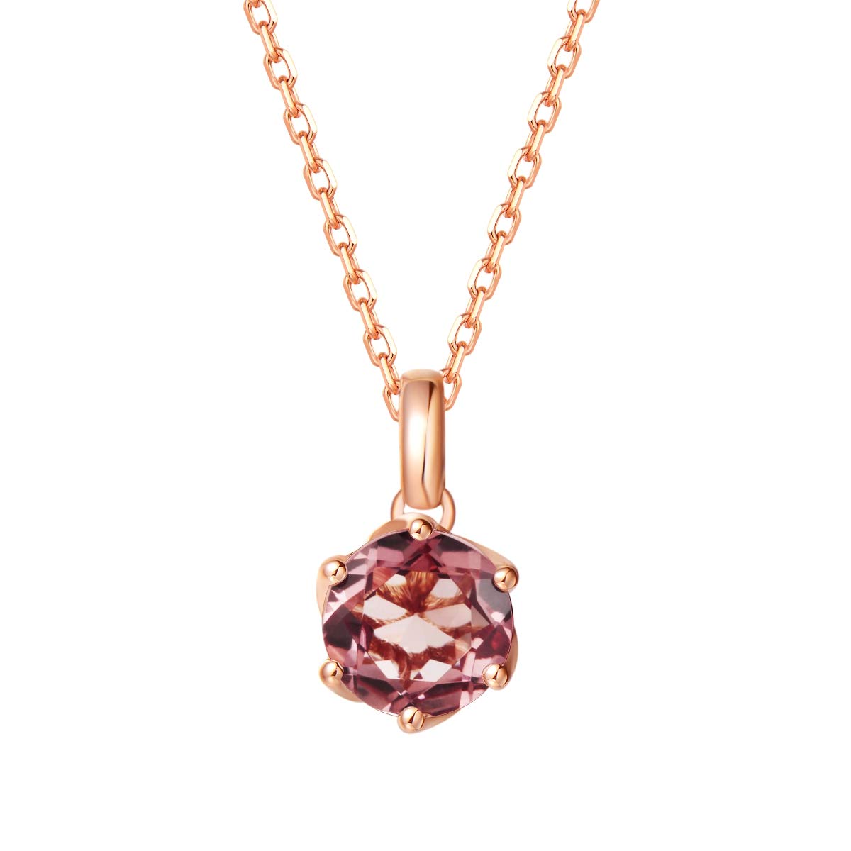 14K Solid Rose Gold 0.6 Carat Genuine Pink Tourmaline Solitaire Pendant Necklace - October Birthstone Jewelry for Women, Dainty Gift for Mom, Wife, Her on Mother's Day, Anniversary & Birthday | Perfect for Everyday Wear, Date Nights & Special Occasions