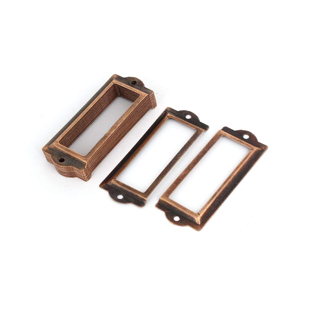 Premium 83mm x 31mm Copper-Toned Iron Label Holder Frames - 20pcs Set for Pharmacy & Office Organization | Durable Drawer Tags for Medicine Cabinets, Filing Systems & Retail Displays