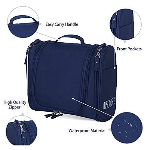 Aepigo Waterproof Cosmetic Bag for Women - Travel Toiletry Organizer, Makeup Pouch with Hook, Shower Wash Bag - Perfect for Gym, Vacation & Daily Use (Navy Blue)