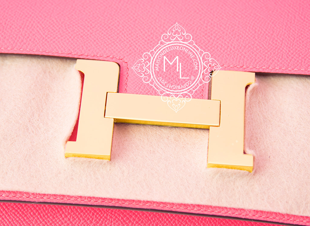 Authentic Hermes Constance MM 24/25 Handbag in Rose Azalee & Etoupe with RGHW Epsom Leather - Luxury Designer Bag for Women, Perfect for Parties, Work & Special Occasions