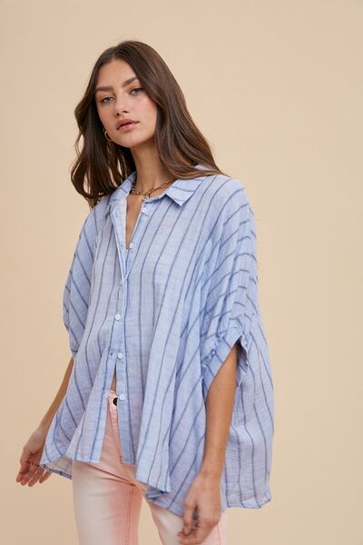 Men's Striped Button-Up Half Sleeve Casual Shirt - Lightweight Summer Beachwear for Vacation, Outing & Relaxation