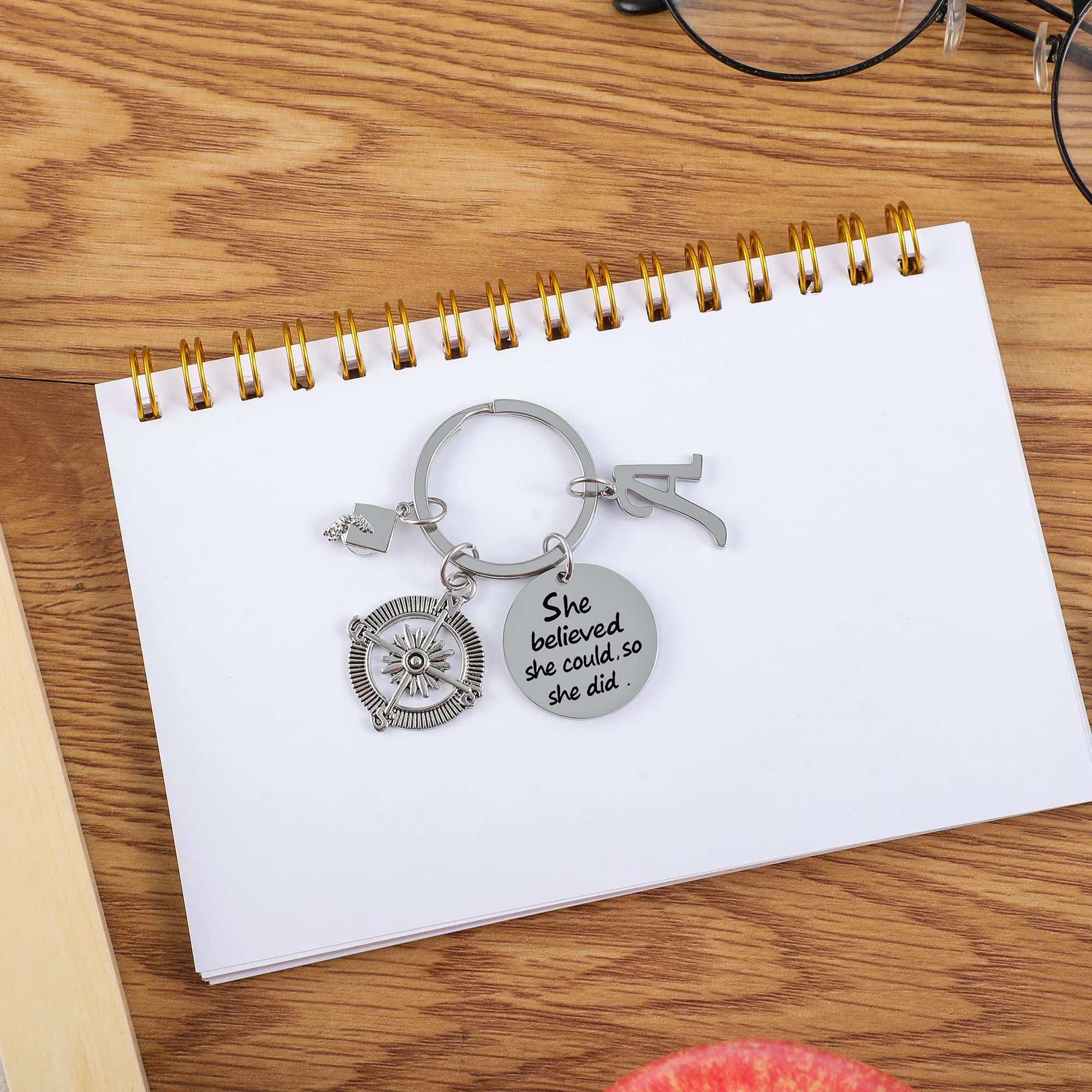 GLIVEOR Graduation Gift Compass Keychain for Women - Inspirational College & High School Graduation Present for Her - Perfect for Graduates, Students, and Friends