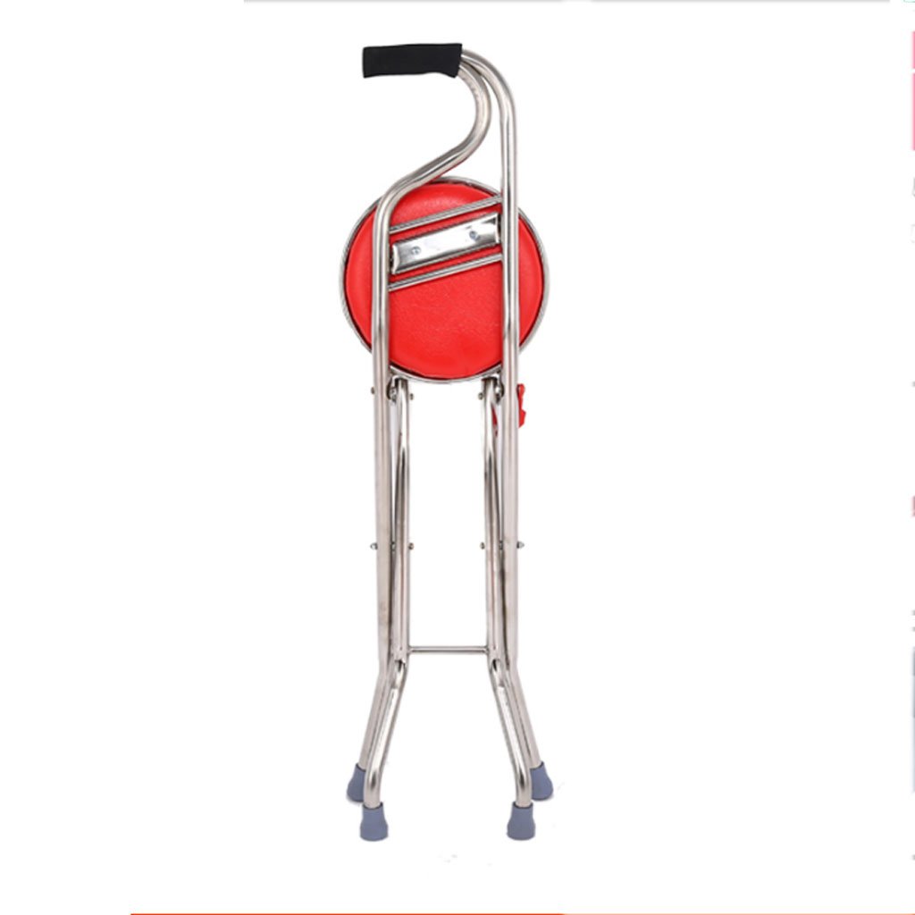 Foldable 4-Foot Walking Cane with Seat - Multifunctional Mobility Cane Stool for Seniors & Elderly (Red) - Ideal for Outdoor Walks, Shopping & Travel Assistance